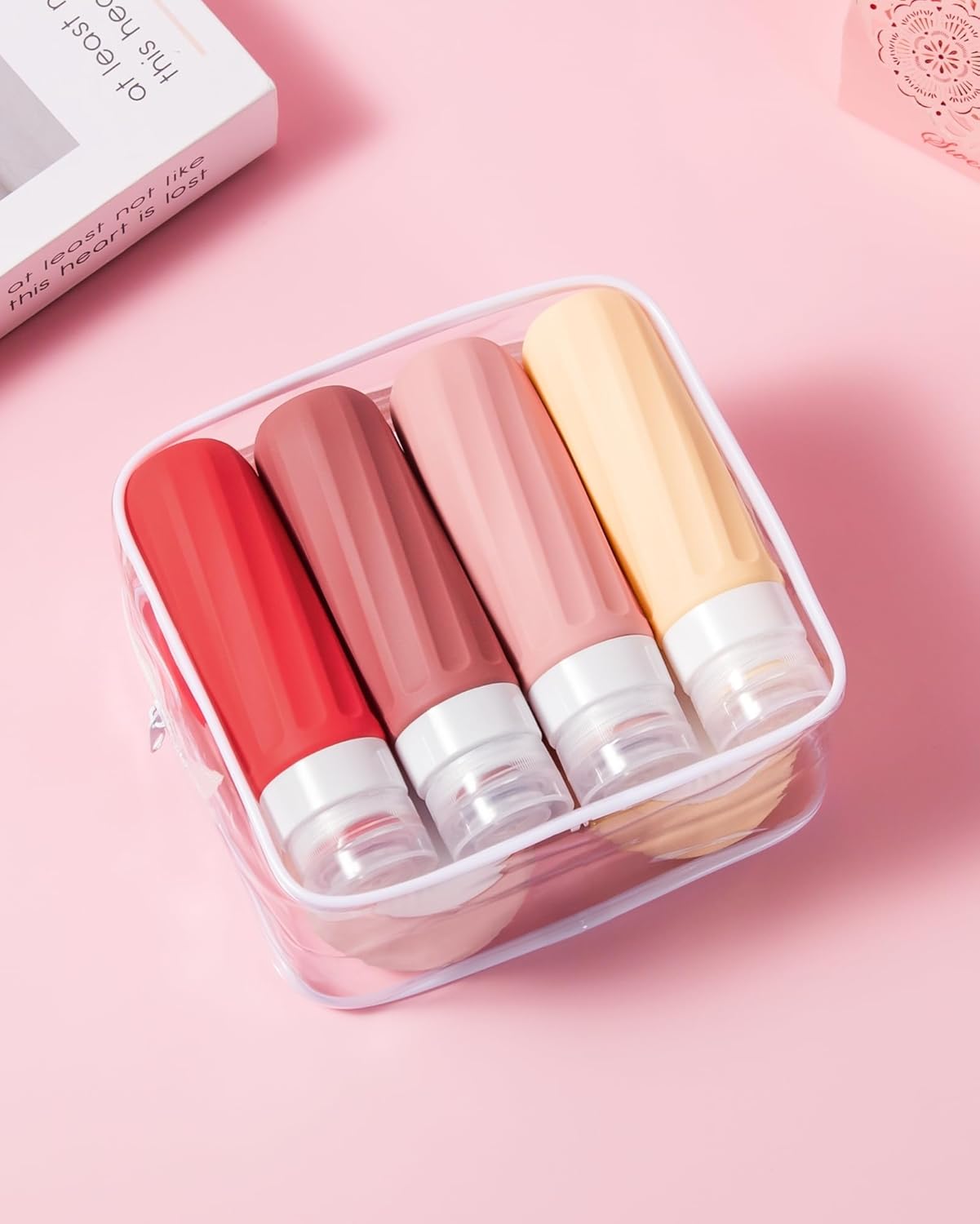 Mrsdry Travel Bottles for Toiletries 8 Pack, Travel Size Toiletries, Tsa Approved Travel Size Containers 3oz, with Travel Essentials Clear Bag, Leak Proof Silicone Squeezable Creams Jars