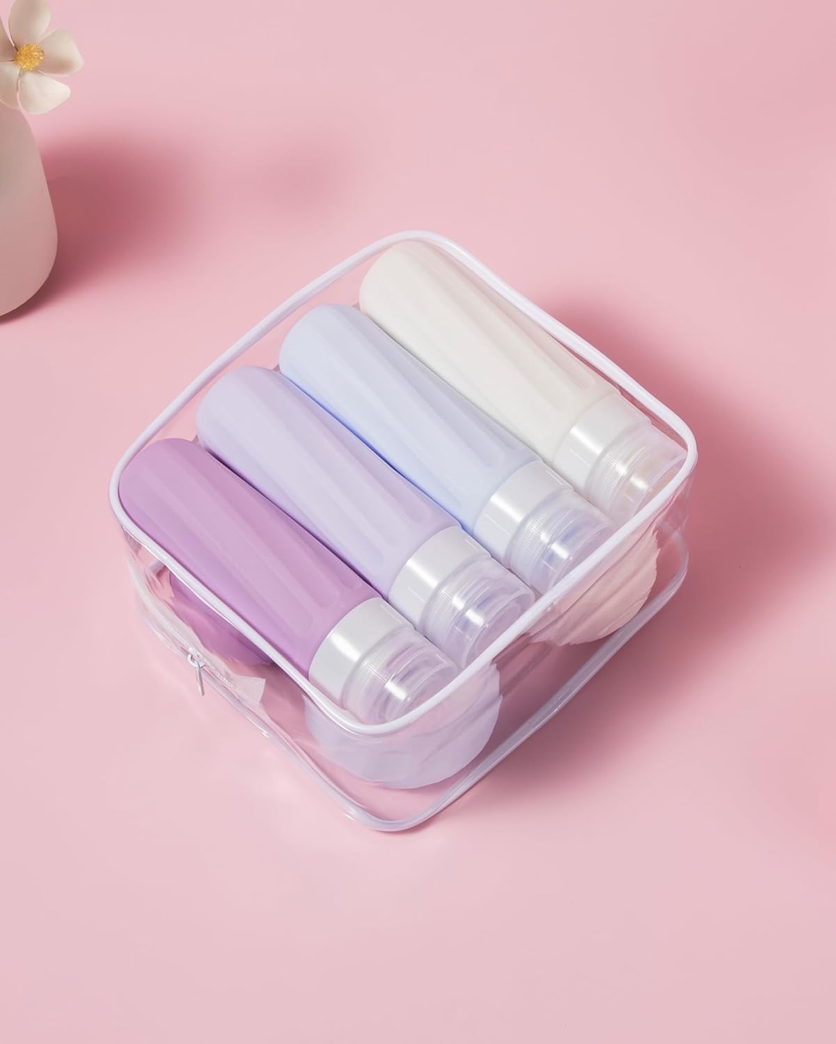 Mrsdry Travel Bottles for Toiletries 8 Pack, Travel Size Toiletries, Tsa Approved Travel Size Containers 3oz, with Travel Essentials Clear Bag, Leak Proof Silicone Squeezable Creams Jars