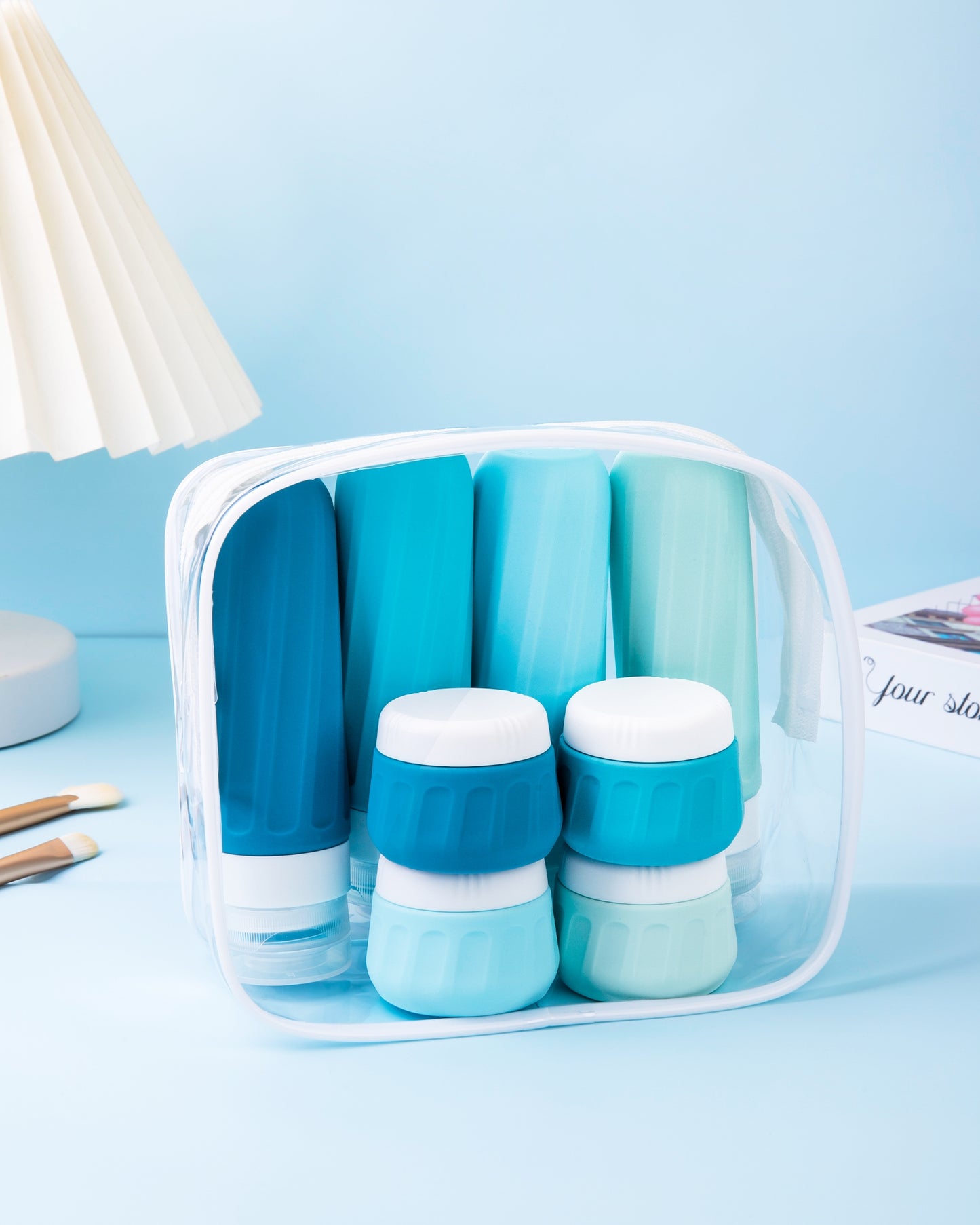 Mrsdry Travel Bottles for Toiletries 8 Pack, Travel Size Toiletries, Tsa Approved Travel Size Containers 3oz, with Travel Essentials Clear Bag, Leak Proof Silicone Squeezable Creams Jars