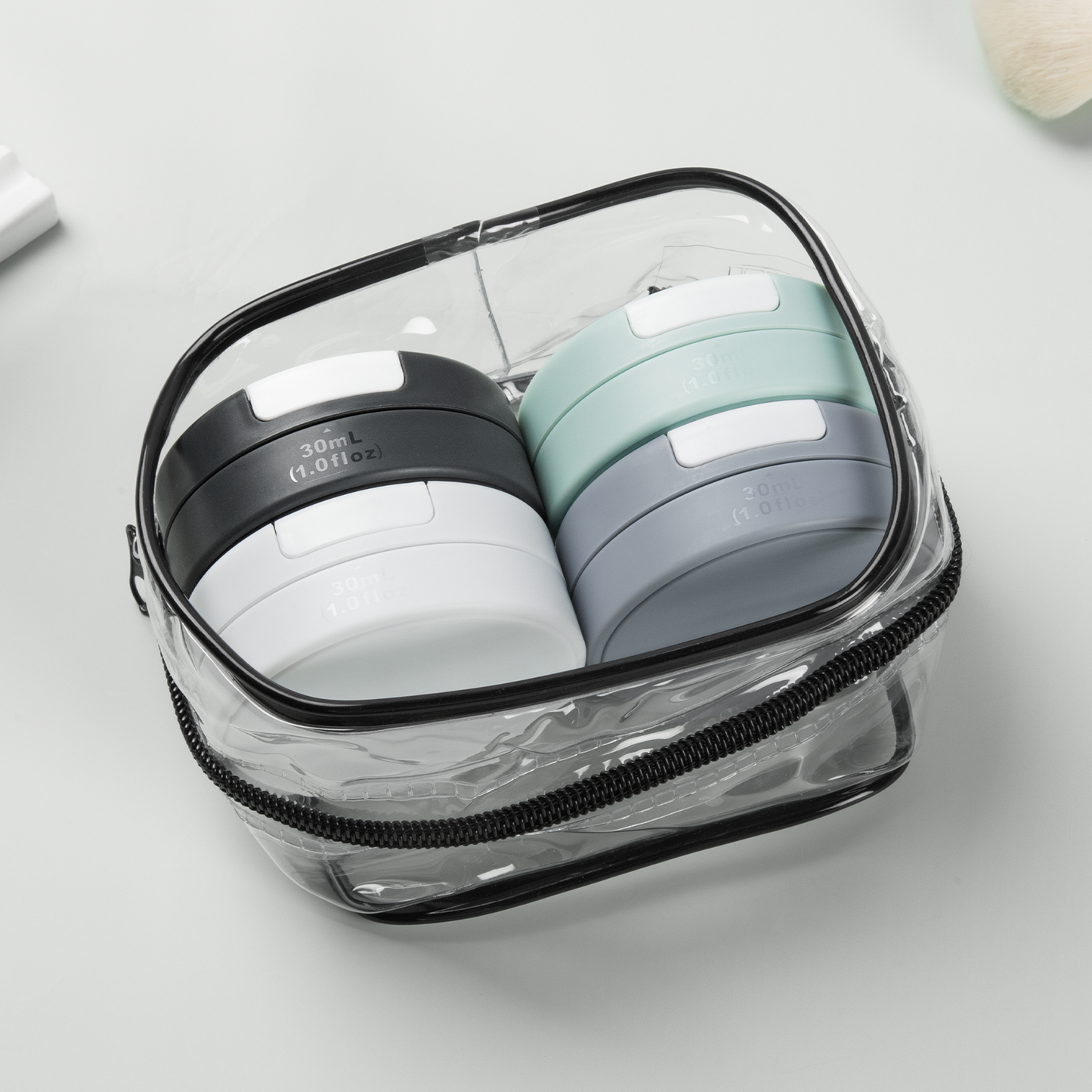 Mrsdry Travel Containers for Toiletries, Silicone Cream Jars TSA Approved Travel Size Containers with Clear Bag, Leak-proof Travel Accessories with Lid for Cosmetic Face Body Hand Cream (4 Pack)