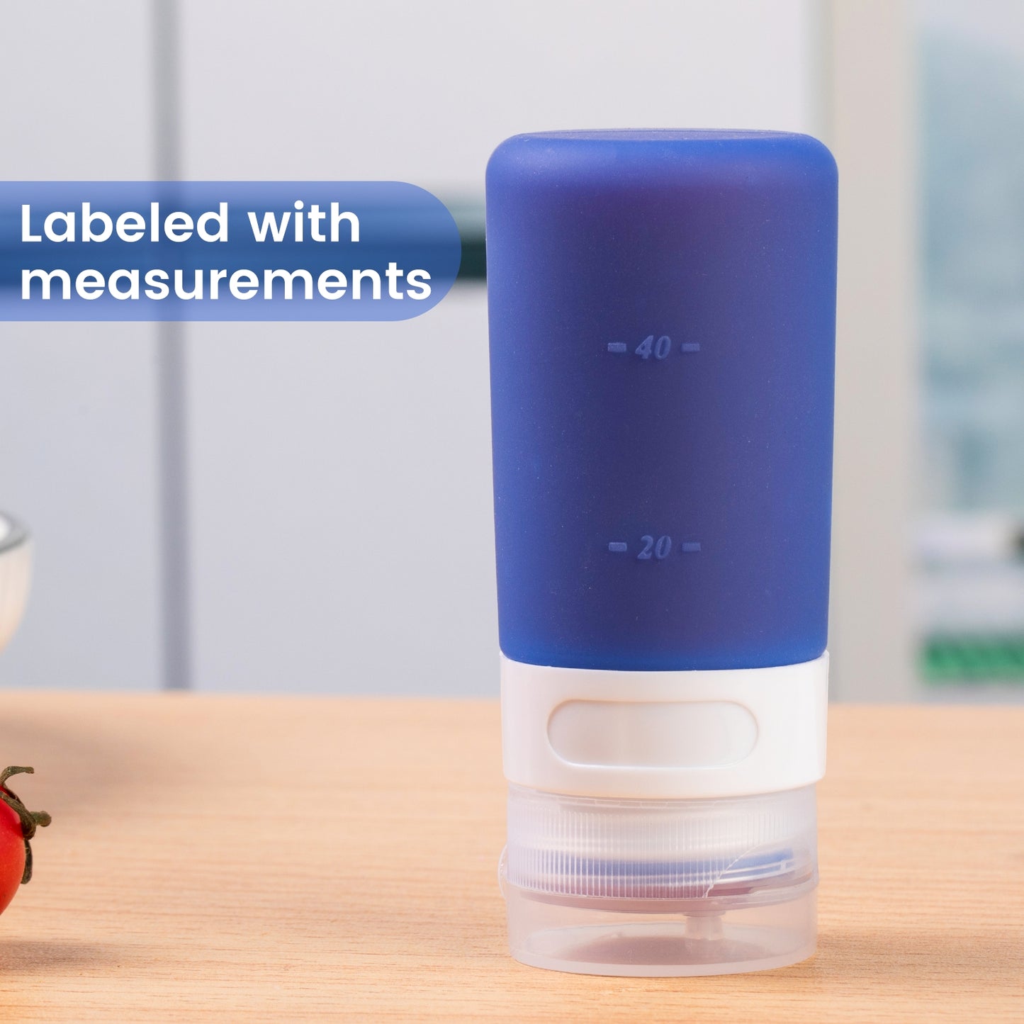 Mrsdry Condiment Squeeze Bottles for Sauces, 2-oz Mini Silicone Salad Dressing Container to Go with Snack Storage Bag, Leakproof Sauce Bottles for Lunch Box, 4 Pack, Blue