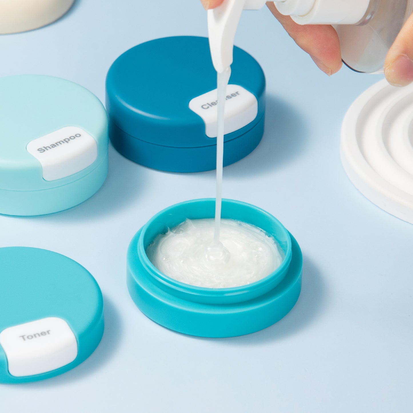 Mrsdry Travel Containers for Toiletries, Silicone Cream Jars TSA Approved Travel Size Containers with Clear Bag, Leak-proof Travel Accessories with Lid for Cosmetic Face Body Hand Cream (4 Pack)