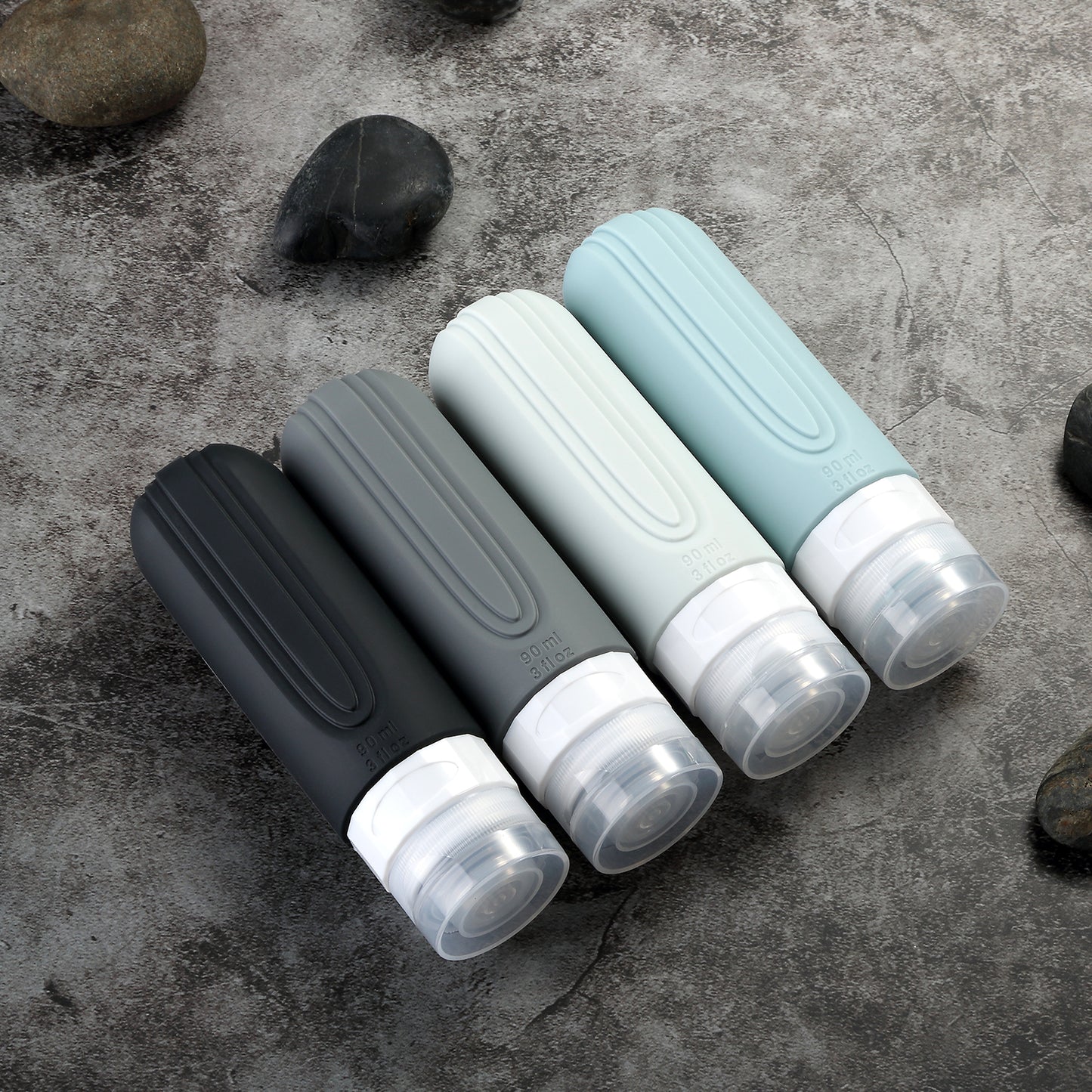 Mrsdry Travel Bottles for Toiletries, Tsa Approved 3oz Travel Size Containers BPA Free Leak Proof Refillable Liquid Silicone Squeezable Travel Accessories for Shampoo Conditioner Lotion (4 Pack)