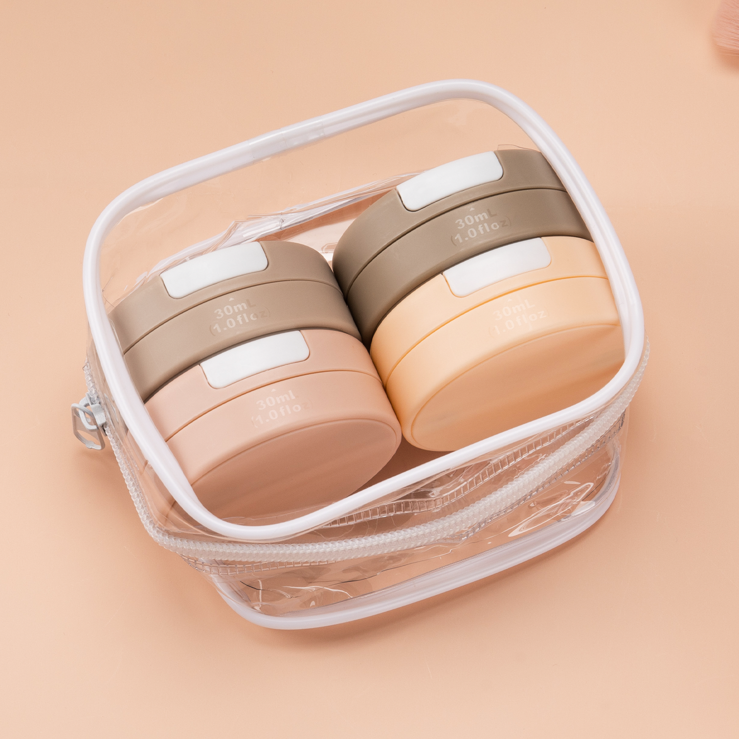 Mrsdry Travel Containers for Toiletries, Silicone Cream Jars TSA Approved Travel Size Containers with Clear Bag, Leak-proof Travel Accessories with Lid for Cosmetic Face Body Hand Cream (4 Pack)