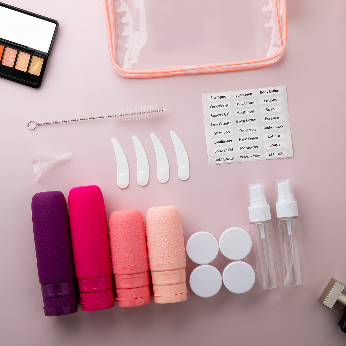 Mrsdry Travel Size Toiletries, TSA Approved Silicone Travel Containers for Toiletries, Leak Proof Refillable Liqus Shampoo And Conditioner travel Essentials toiletry Bottles (18 Pack)