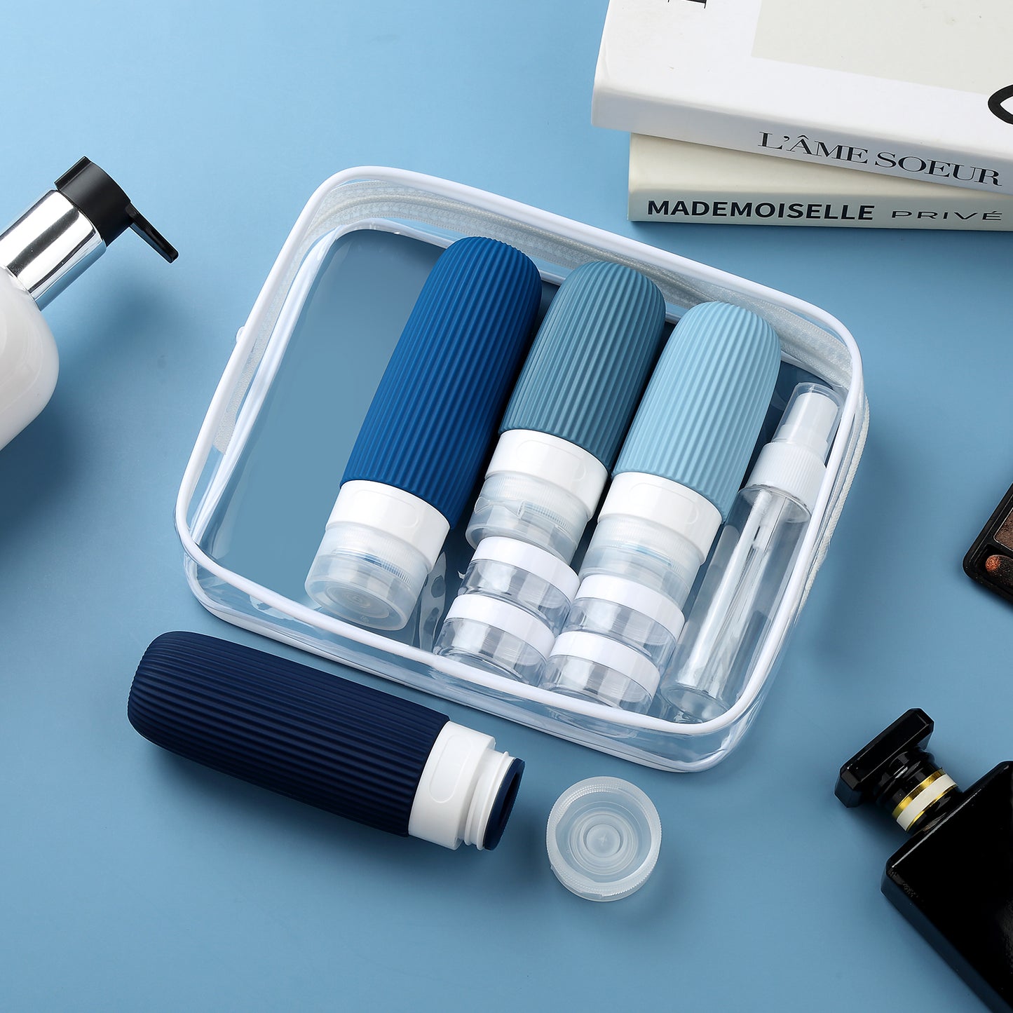 Mrsdry 16 Pack Travel Bottles Set, TSA Approved Leak Proof Silicone Squeezable Containers for Toiletries, Refillable Travel Accessories for Conditioner, Shampoo, Lotion & Body Wash Accessories