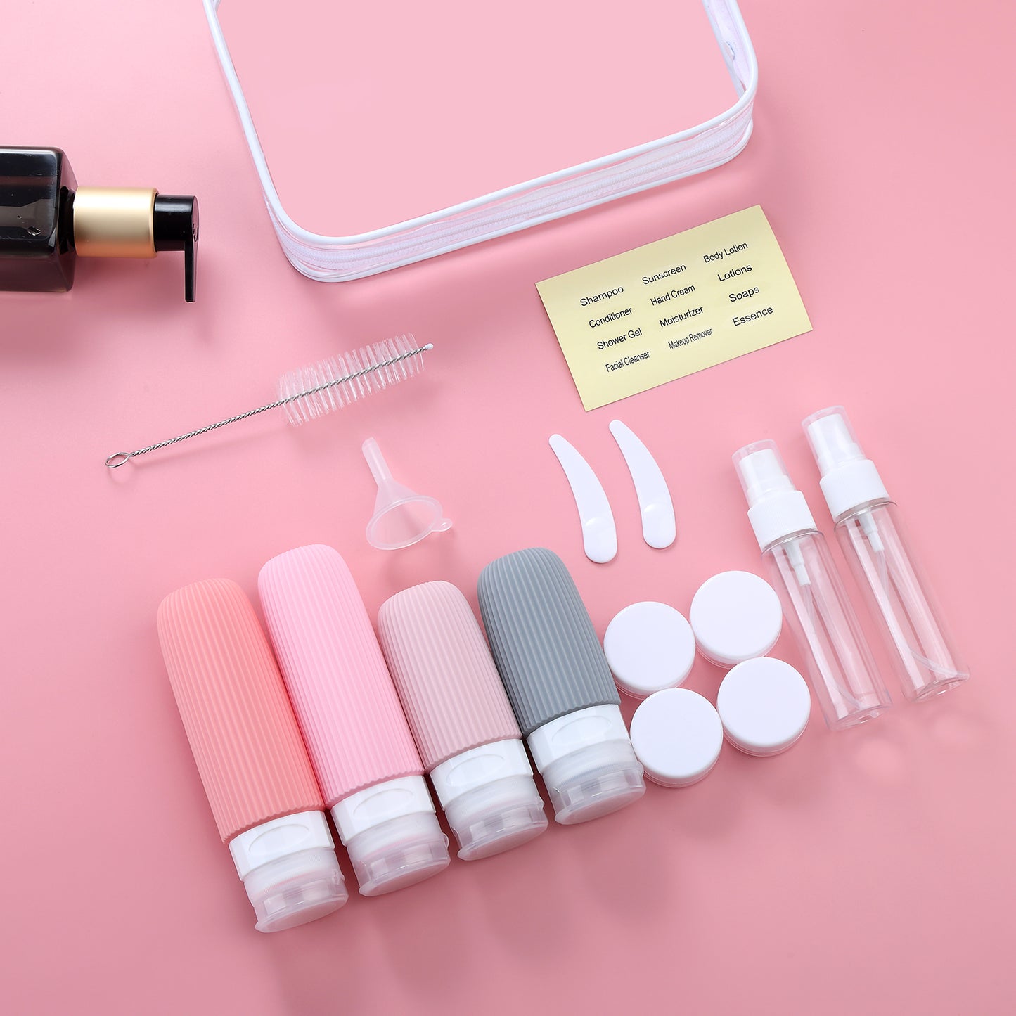 Mrsdry 16 Pack Travel Bottles Set, TSA Approved Leak Proof Silicone Squeezable Containers for Toiletries, Refillable Travel Accessories for Conditioner, Shampoo, Lotion & Body Wash Accessories