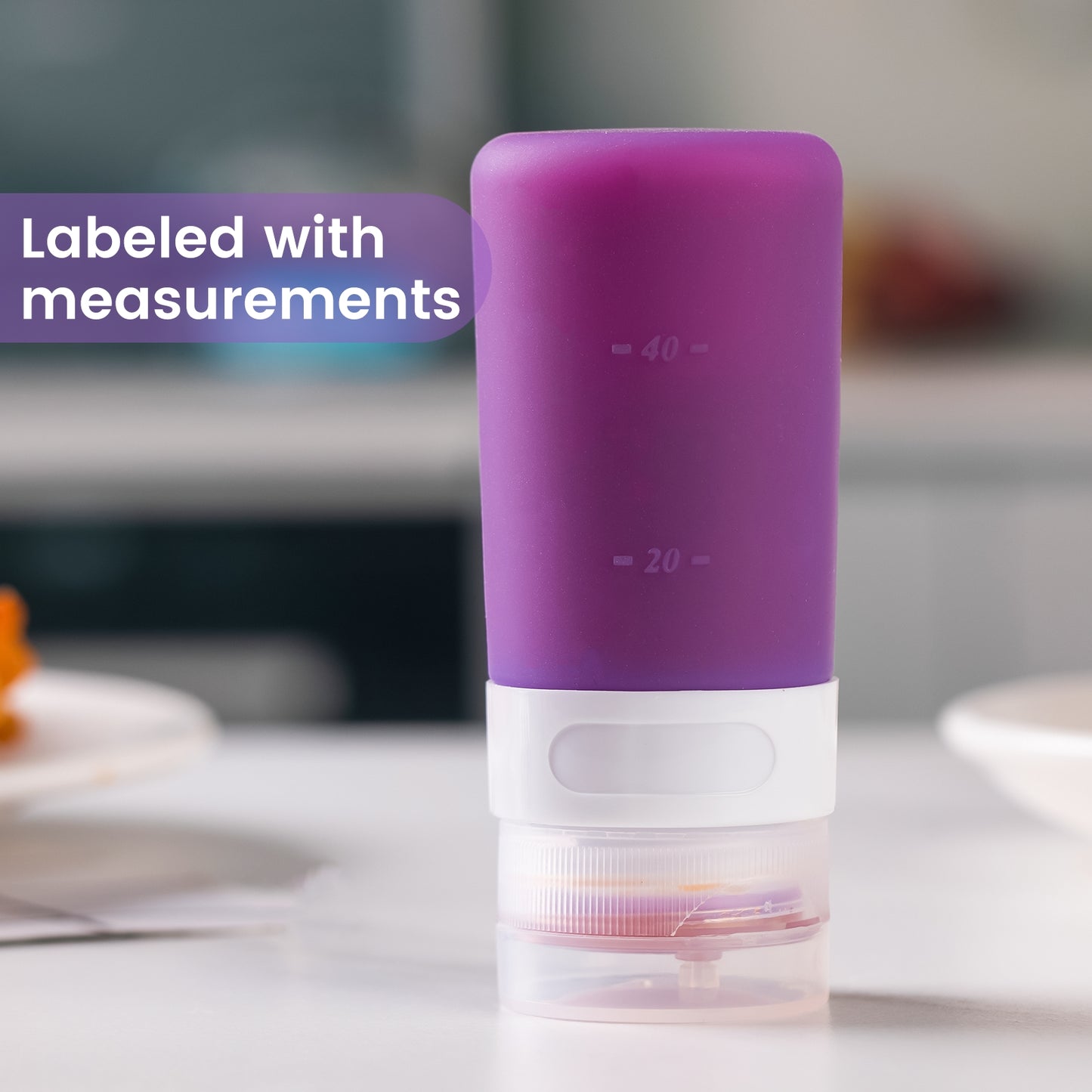 Mrsdry Condiment Squeeze Bottles for Sauces, 2-oz Mini Silicone Salad Dressing Container to Go with Snack Storage Bag, Leakproof Sauce Bottles for Lunch Box, 4 Pack, Purple