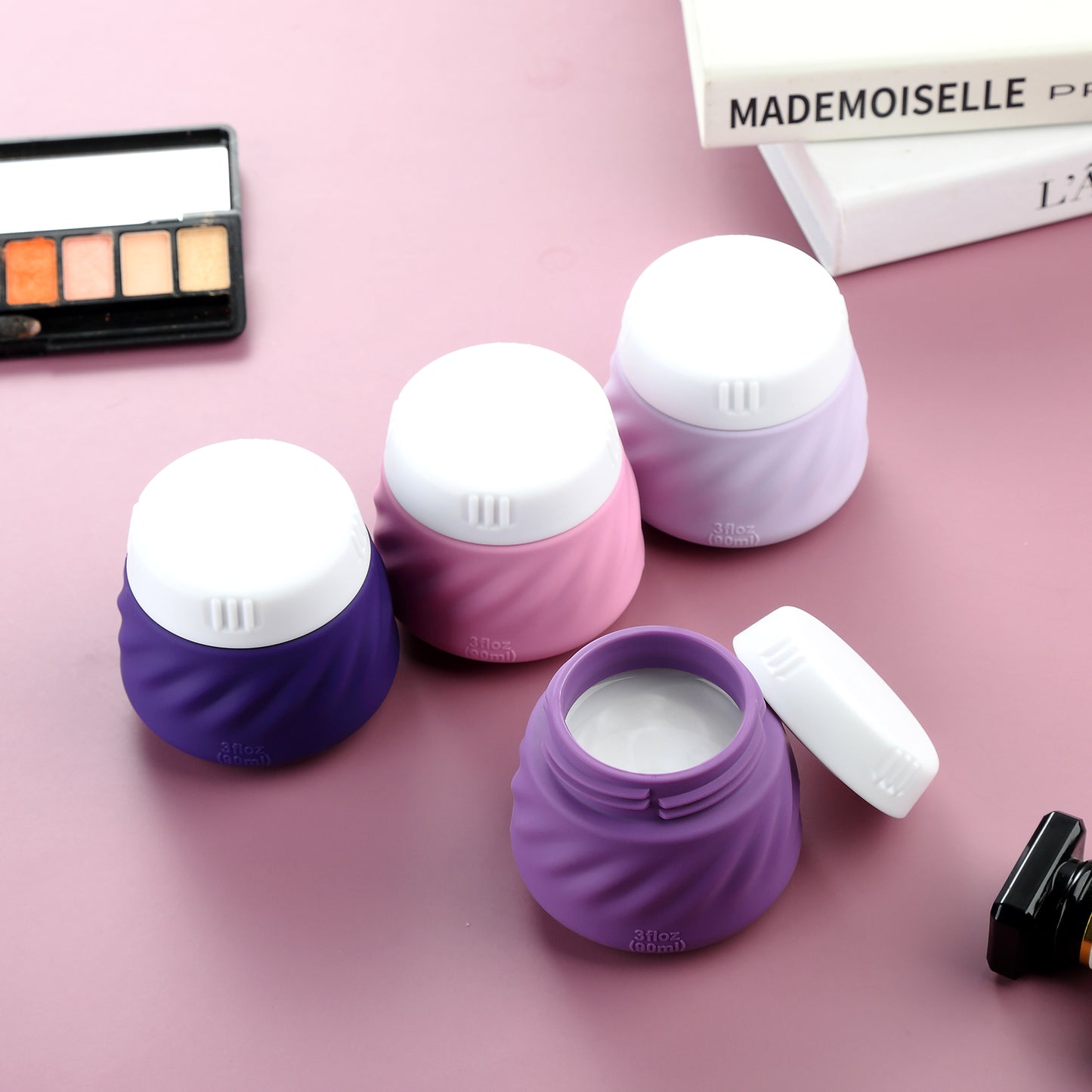 Mrsdry Travel Containers for Toiletries, Silicone Cream Jars TSA Approved Travel Size Containers with Clear Bag, Leak-proof Travel Accessories with Lid for Cosmetic Face Body Hand Cream (4 Pack)