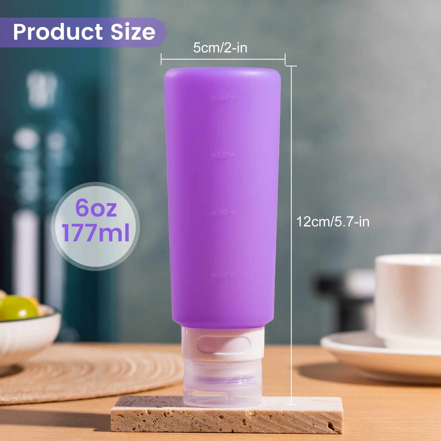Mrsdry Condiment Squeeze Bottles for Sauces, 6-oz Small Silicone Salad Dressing Container to Go with Snack Storage Bag, Leakproof Sauce Bottles for Lunch Box, 4 Pack, Purple
