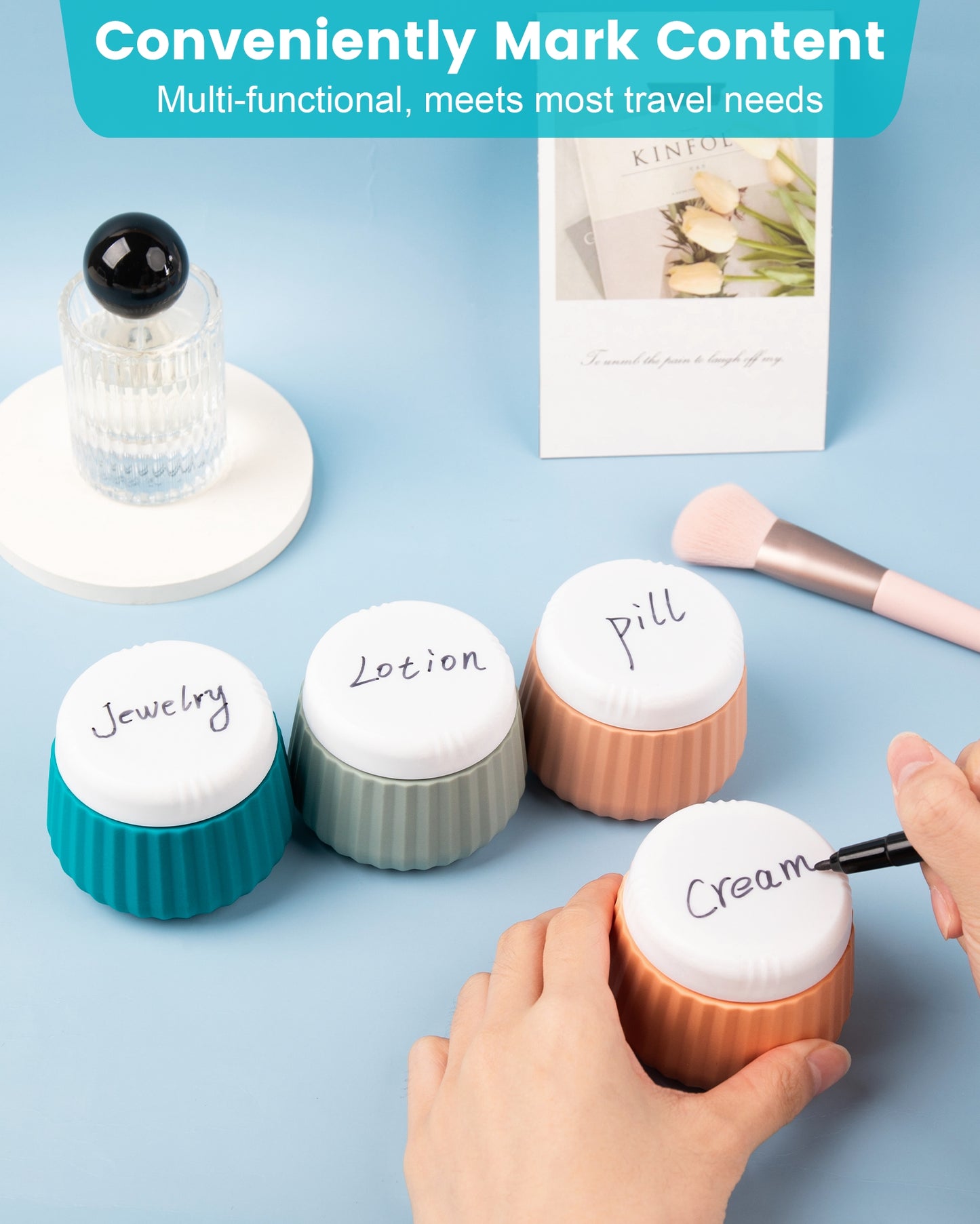 Mrsdry Travel Containers for Toiletries 4 Pack, TSA Approved Travel Size Toiletries, Travel Size Containers, With Clear Bag Leak Proof Silicone Jars, Travel Essentials Creams Jars Carrying Small Item