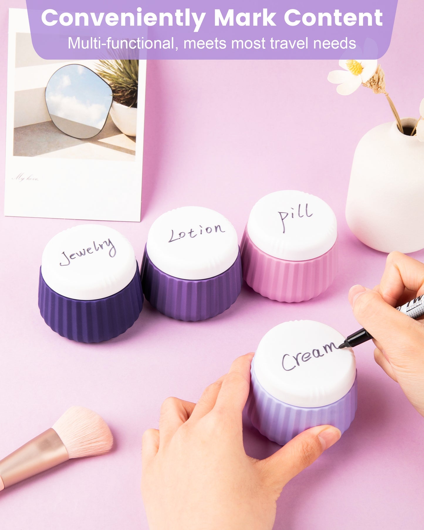 Mrsdry Travel Containers for Toiletries 4 Pack, TSA Approved Travel Size Toiletries, Travel Size Containers, With Clear Bag Leak Proof Silicone Jars, Travel Essentials Creams Jars Carrying Small Item