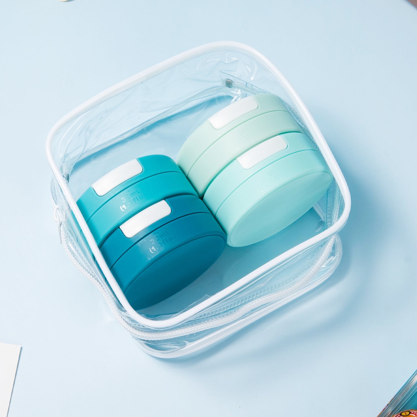 Mrsdry Travel Containers for Toiletries, Silicone Cream Jars TSA Approved Travel Size Containers with Clear Bag, Leak-proof Travel Accessories with Lid for Cosmetic Face Body Hand Cream (4 Pack)