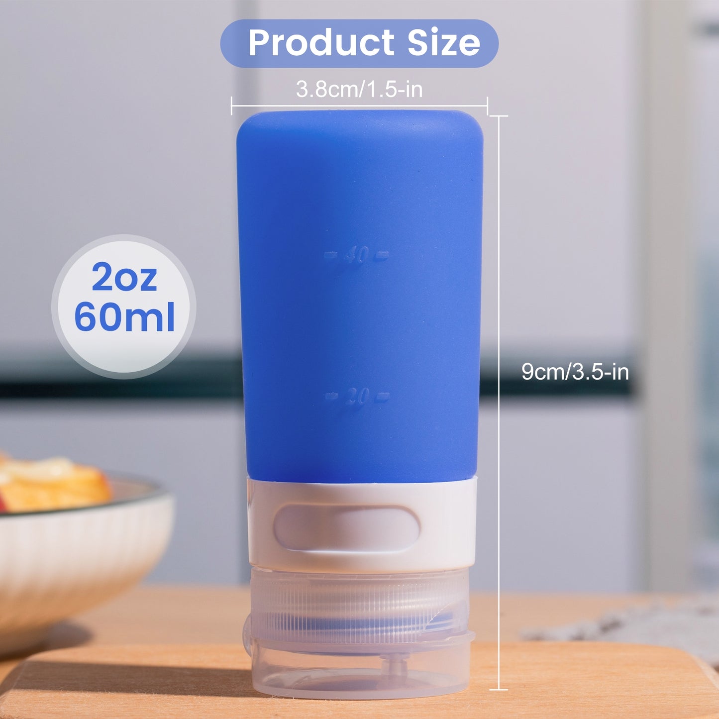 Mrsdry Condiment Squeeze Bottles for Sauces, 2-oz Mini Silicone Salad Dressing Container to Go with Snack Storage Bag, Leakproof Sauce Bottles for Lunch Box, 4 Pack, Blue