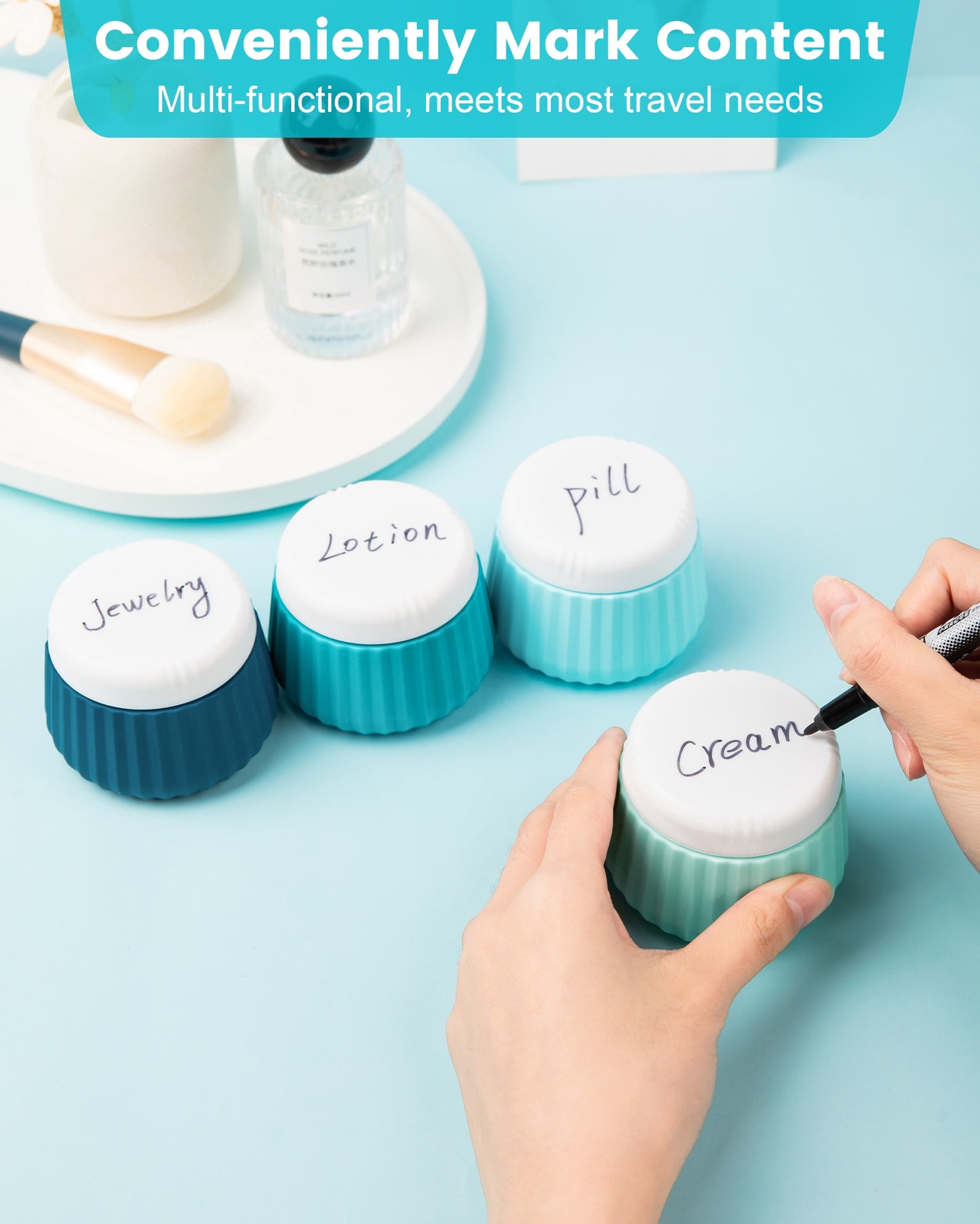 Mrsdry Travel Containers for Toiletries 4 Pack, TSA Approved Travel Size Toiletries, Travel Size Containers, With Clear Bag Leak Proof Silicone Jars, Travel Essentials Creams Jars Carrying Small Item