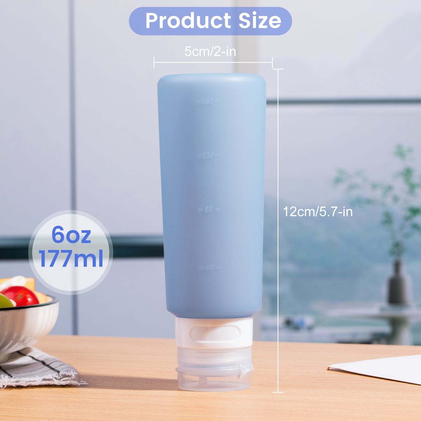 Mrsdry Condiment Squeeze Bottles for Sauces, 6-oz Small Silicone Salad Dressing Container to Go with Snack Storage Bag, Leakproof Sauce Bottles for Lunch Box, 4 Pack, Blue