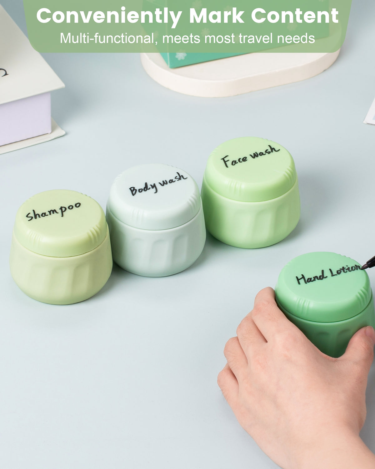 Mrsdry Travel Containers for Toiletries, TSA Approved Travel Size Toiletries 4 Pack, Refillable Containers, with Clear Bag, Leak Proof Silicone Jars, Essentials Creams Jars Carrying Small Items