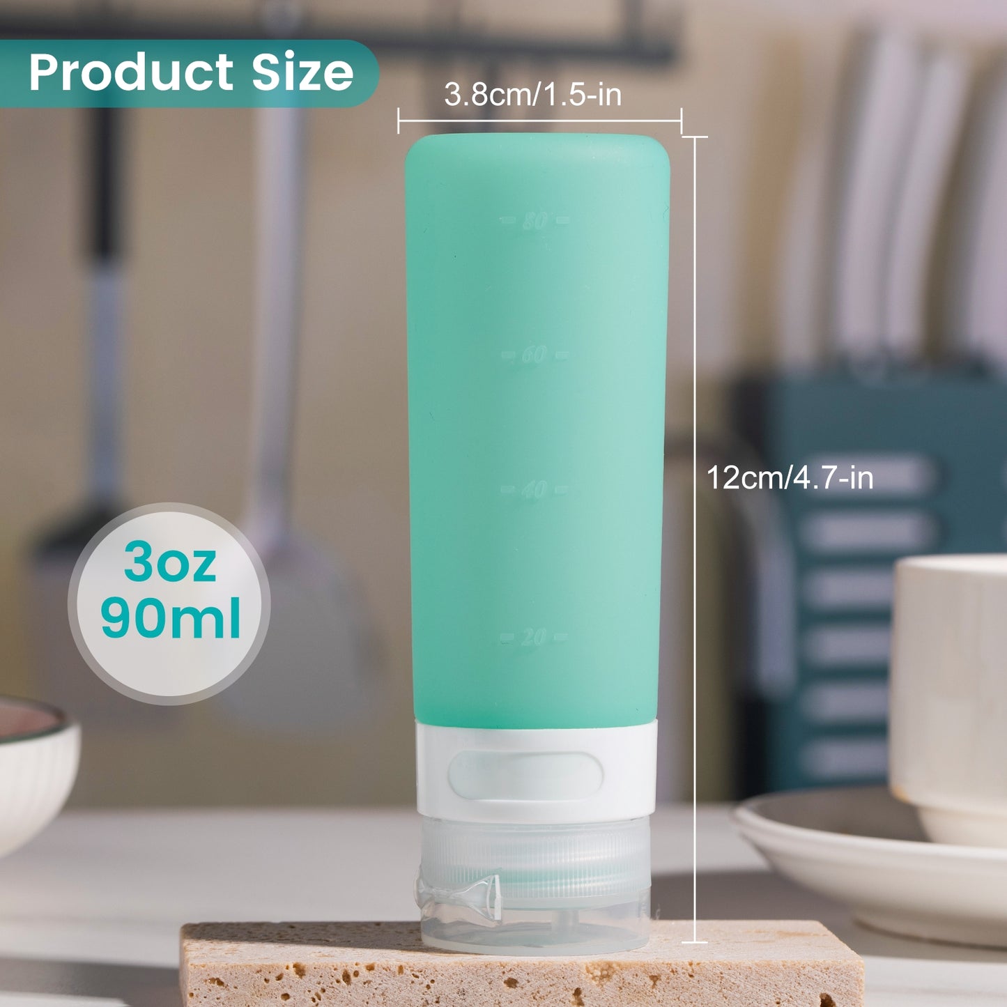 Mrsdry Condiment Squeeze Bottles for Sauces, 3-oz Mini Silicone Salad Dressing Container to Go with Snack Storage Bag, Leakproof Sauce Bottles for Lunch Box, 4 Pack, Mint