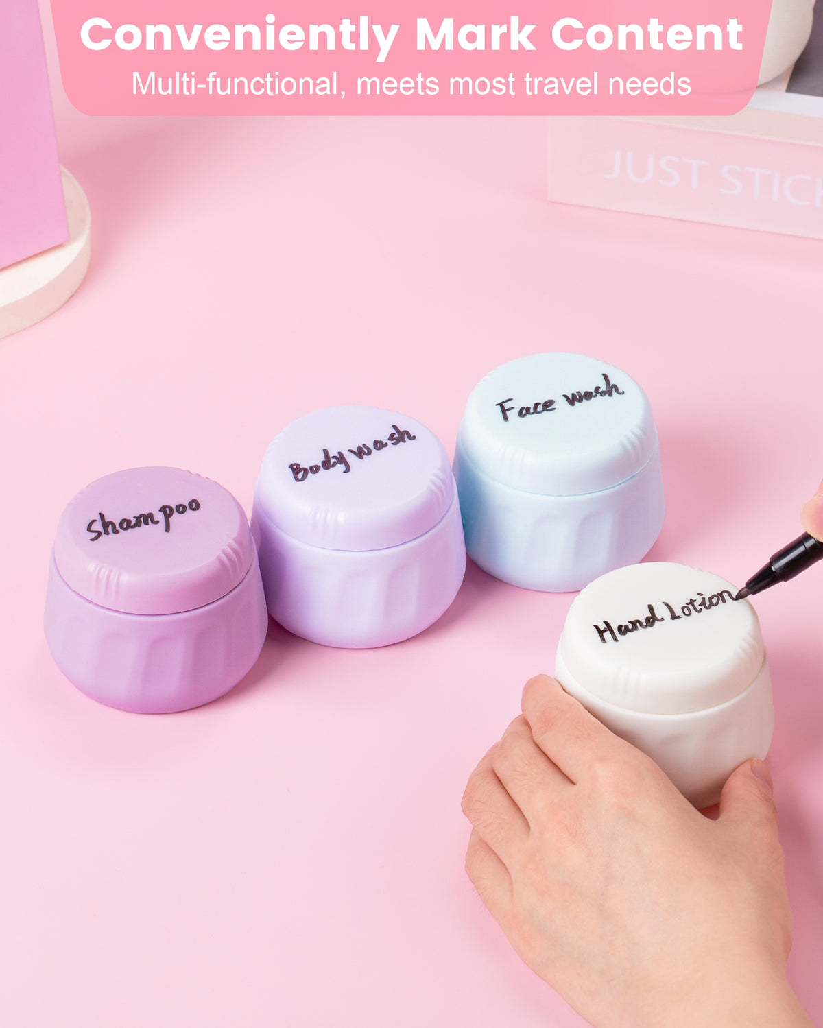 Mrsdry Travel Containers for Toiletries, TSA Approved Travel Size Toiletries 4 Pack, Refillable Containers, with Clear Bag, Leak Proof Silicone Jars, Essentials Creams Jars Carrying Small Items