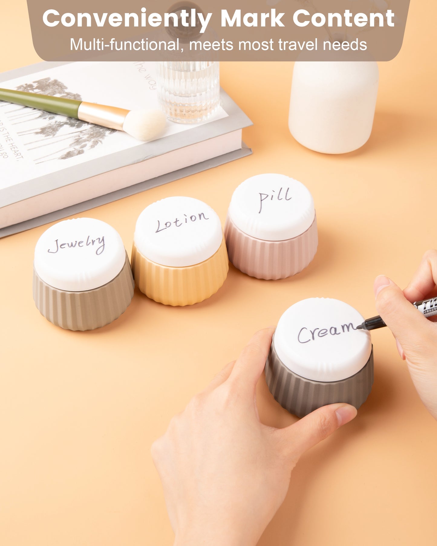 Mrsdry Travel Containers for Toiletries 4 Pack, TSA Approved Travel Size Toiletries, Travel Size Containers, With Clear Bag Leak Proof Silicone Jars, Travel Essentials Creams Jars Carrying Small Item