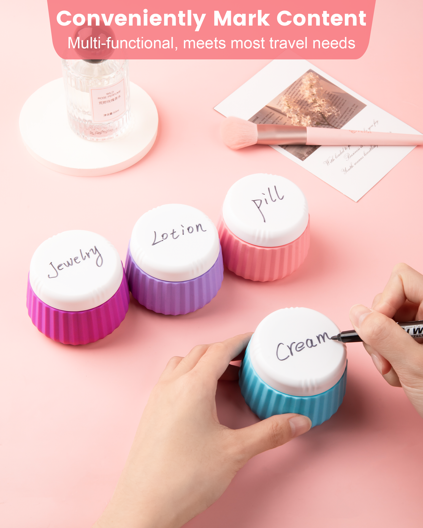 Mrsdry Travel Containers for Toiletries 4 Pack, TSA Approved Travel Size Toiletries, Travel Size Containers, With Clear Bag Leak Proof Silicone Jars, Travel Essentials Creams Jars Carrying Small Item