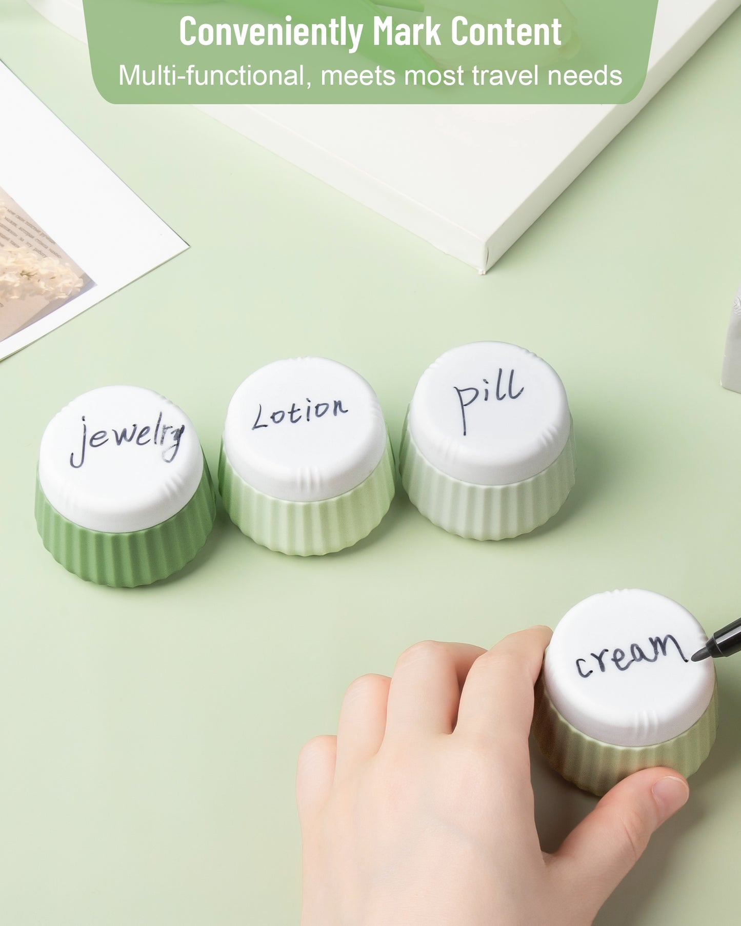 Mrsdry Travel Containers for Toiletries 4 Pack, TSA Approved Travel Size Toiletries, Travel Size Containers, With Clear Bag Leak Proof Silicone Jars, Travel Essentials Creams Jars Carrying Small Item