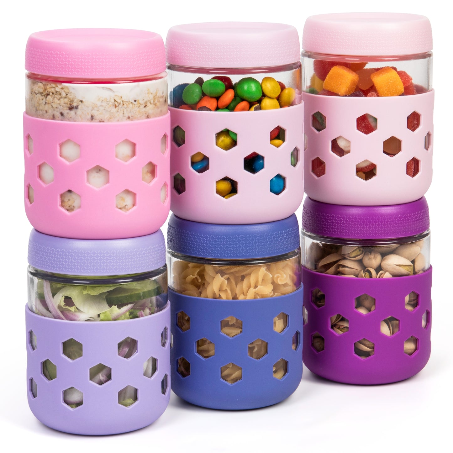 Mrsdry 6-Pack 16 oz Glass Mason Jars with Silicone Sleeves, Airtight BPA-Free Overnight Oats Containers with Lids, Dishwasher Safe Leak-Proof Meal Prep Jars for Chia Pudding, Yogurt, Snacks