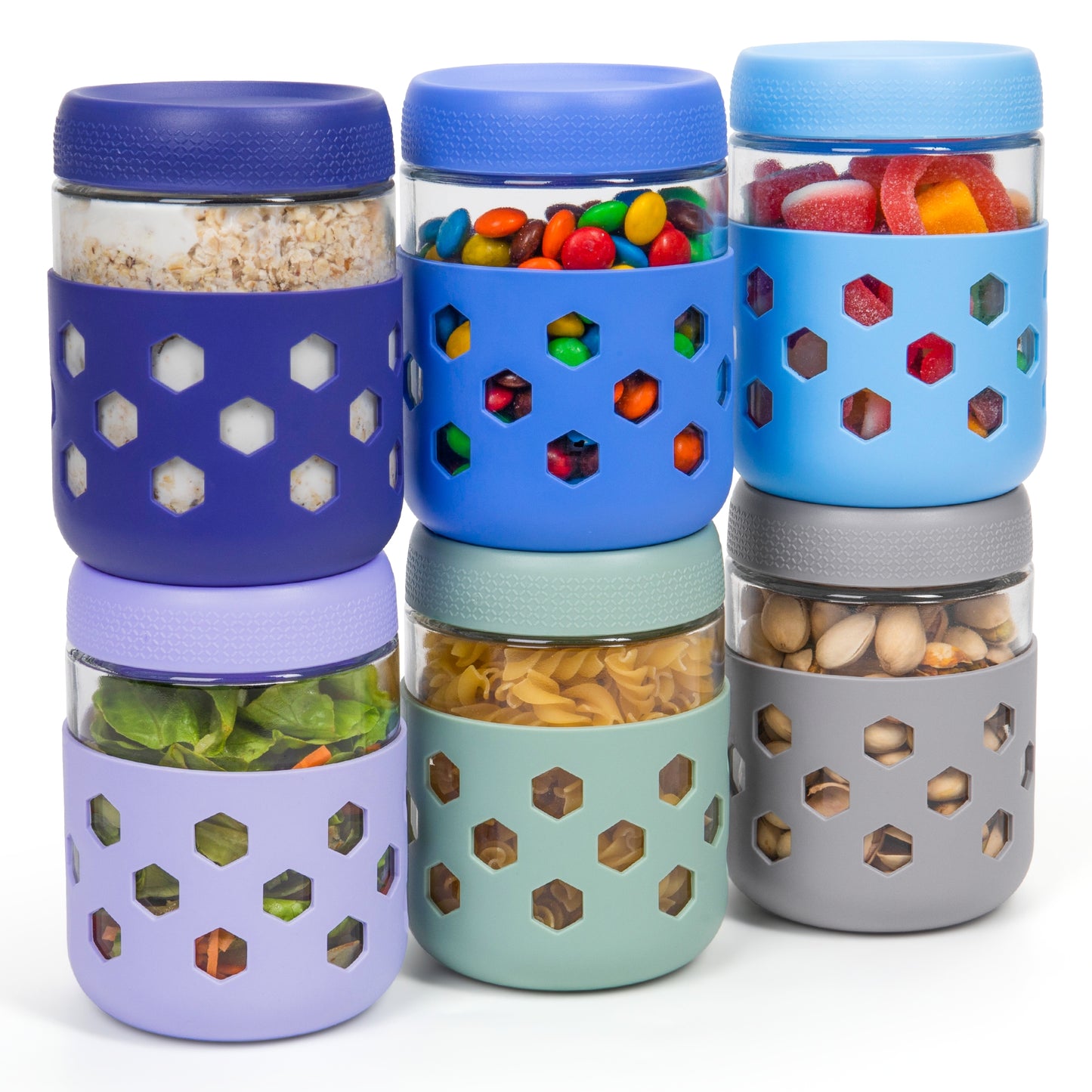 Mrsdry 6-Pack 16 oz Glass Mason Jars with Silicone Sleeves, Airtight BPA-Free Overnight Oats Containers with Lids, Dishwasher Safe Leak-Proof Meal Prep Jars for Chia Pudding, Yogurt, Snacks