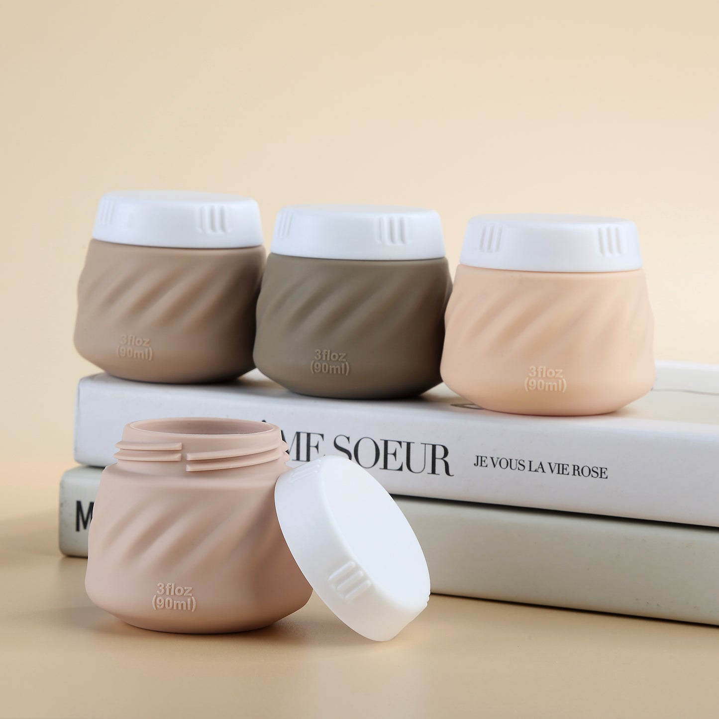 Mrsdry Travel Containers for Toiletries, Silicone Cream Jars TSA Approved Travel Size Containers with Clear Bag, Leak-proof Travel Accessories with Lid for Cosmetic Face Body Hand Cream (4 Pack)