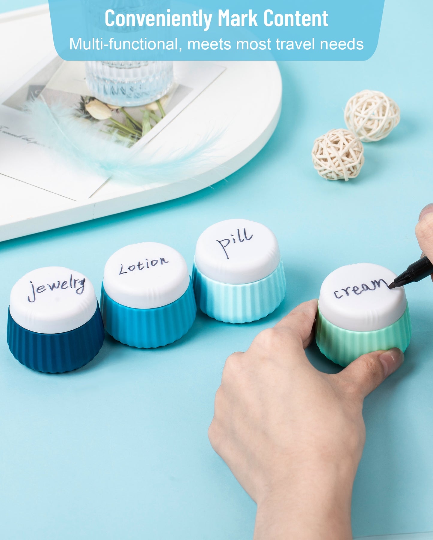 Mrsdry Travel Containers for Toiletries 4 Pack, TSA Approved Travel Size Toiletries, Portable Size Containers, With Clear Bag Leak Proof Silicone Jars, Essentials Creams Jars Carrying Small Items