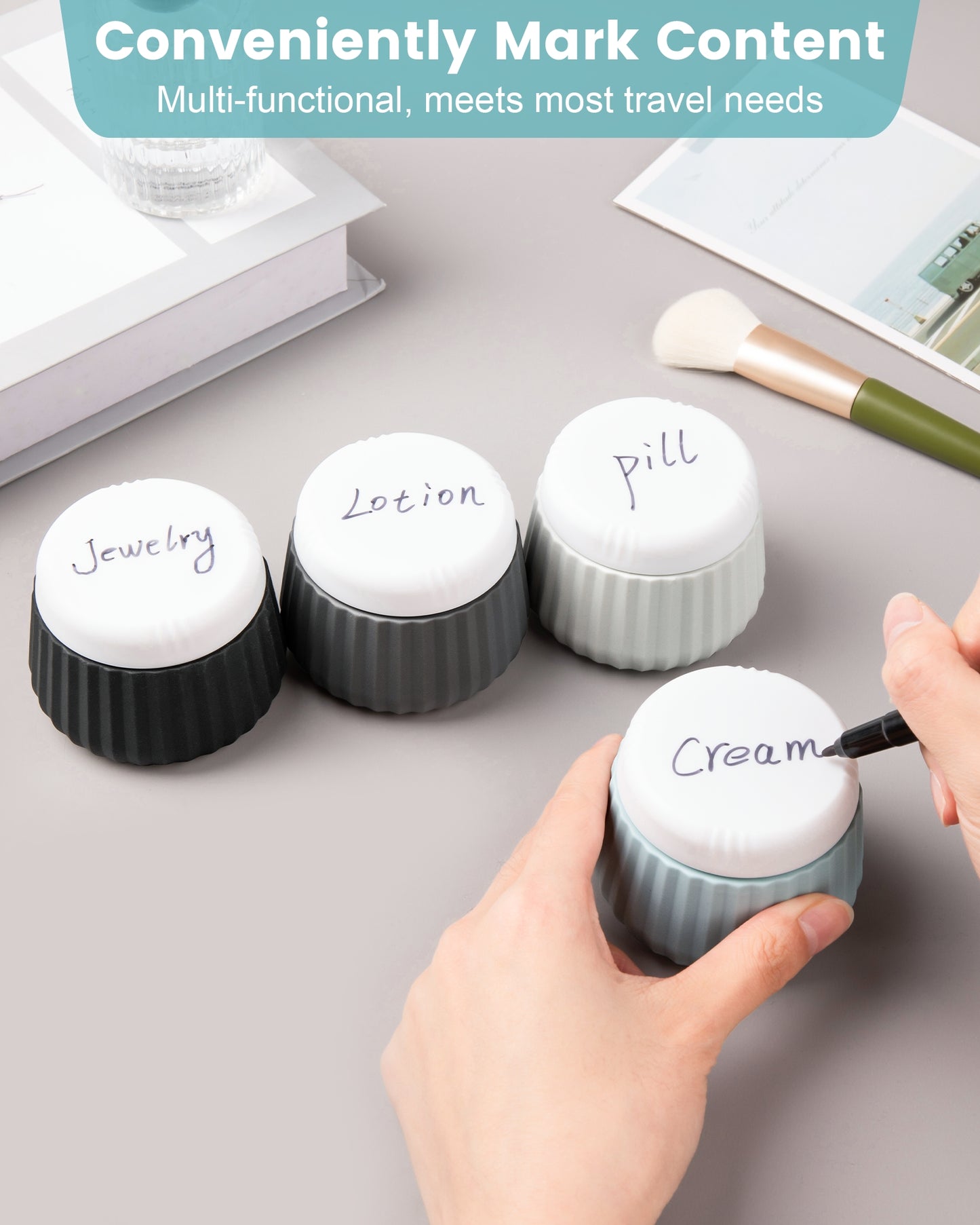 Mrsdry Travel Containers for Toiletries 4 Pack, TSA Approved Travel Size Toiletries, Travel Size Containers, With Clear Bag Leak Proof Silicone Jars, Travel Essentials Creams Jars Carrying Small Item