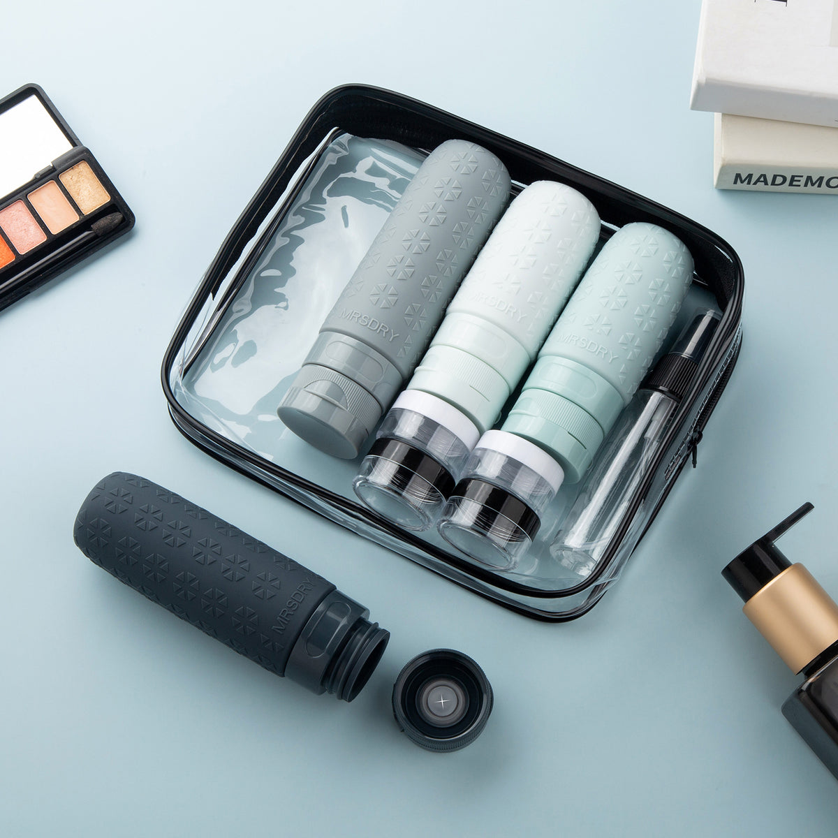 Mrsdry Travel Size Toiletries, TSA Approved Silicone Travel Containers for Toiletries, Leak Proof Refillable Liqus Shampoo And Conditioner travel Essentials toiletry Bottles (18 Pack)