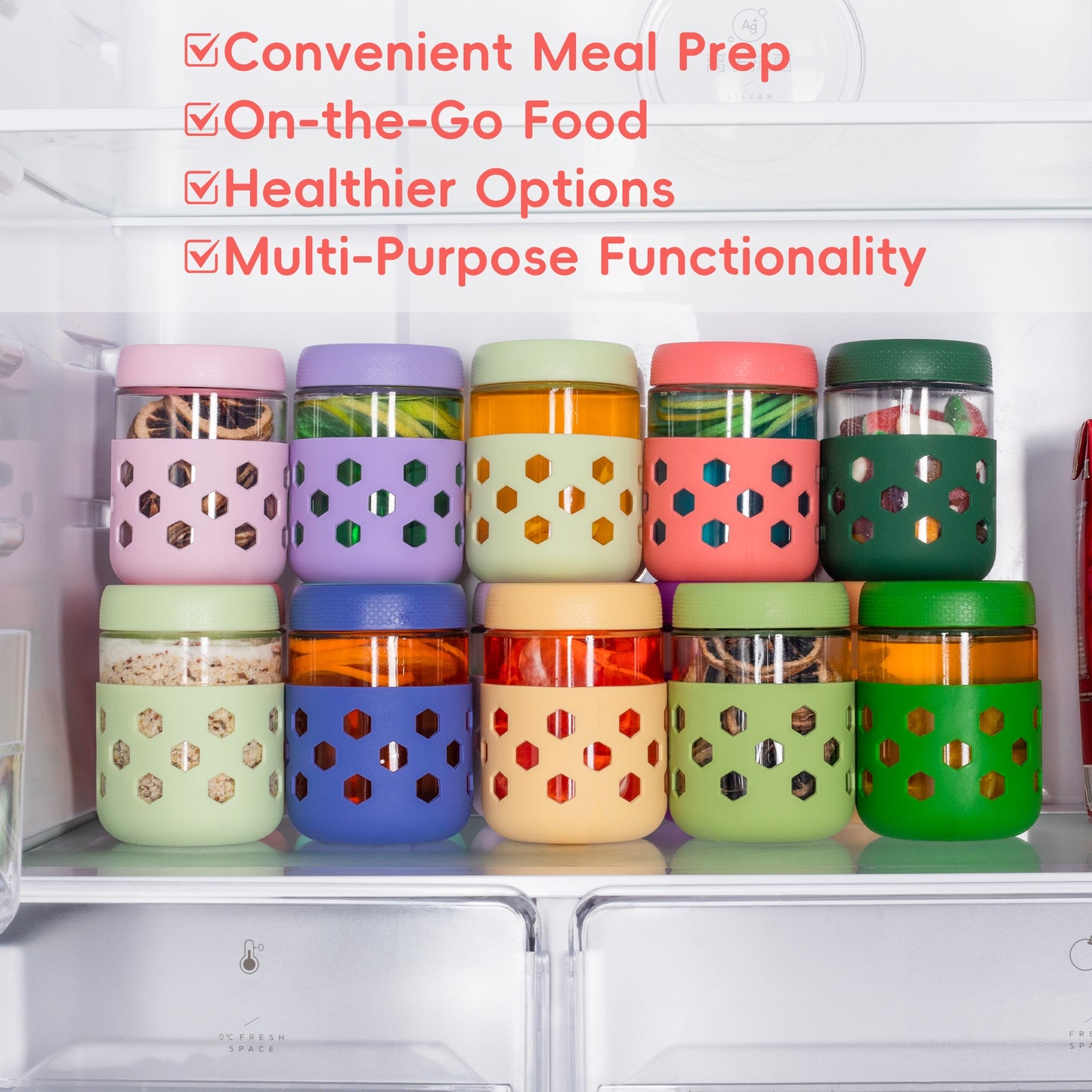 Mrsdry 6-Pack 16 oz Glass Mason Jars with Silicone Sleeves, Airtight BPA-Free Overnight Oats Containers with Lids, Dishwasher Safe Leak-Proof Meal Prep Jars for Chia Pudding, Yogurt, Snacks
