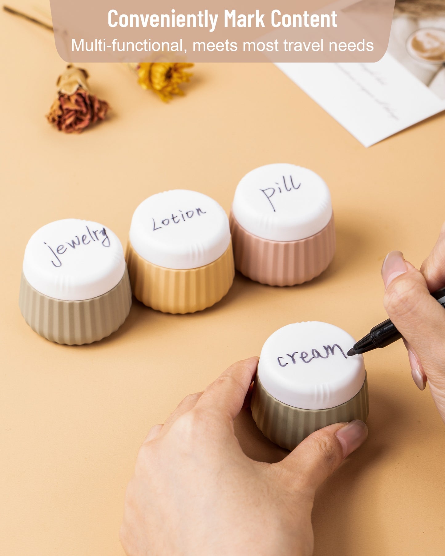 Mrsdry Travel Containers for Toiletries 4 Pack, TSA Approved Travel Size Toiletries, Portable Size Containers, With Clear Bag Leak Proof Silicone Jars, Essentials Creams Jars Carrying Small Items