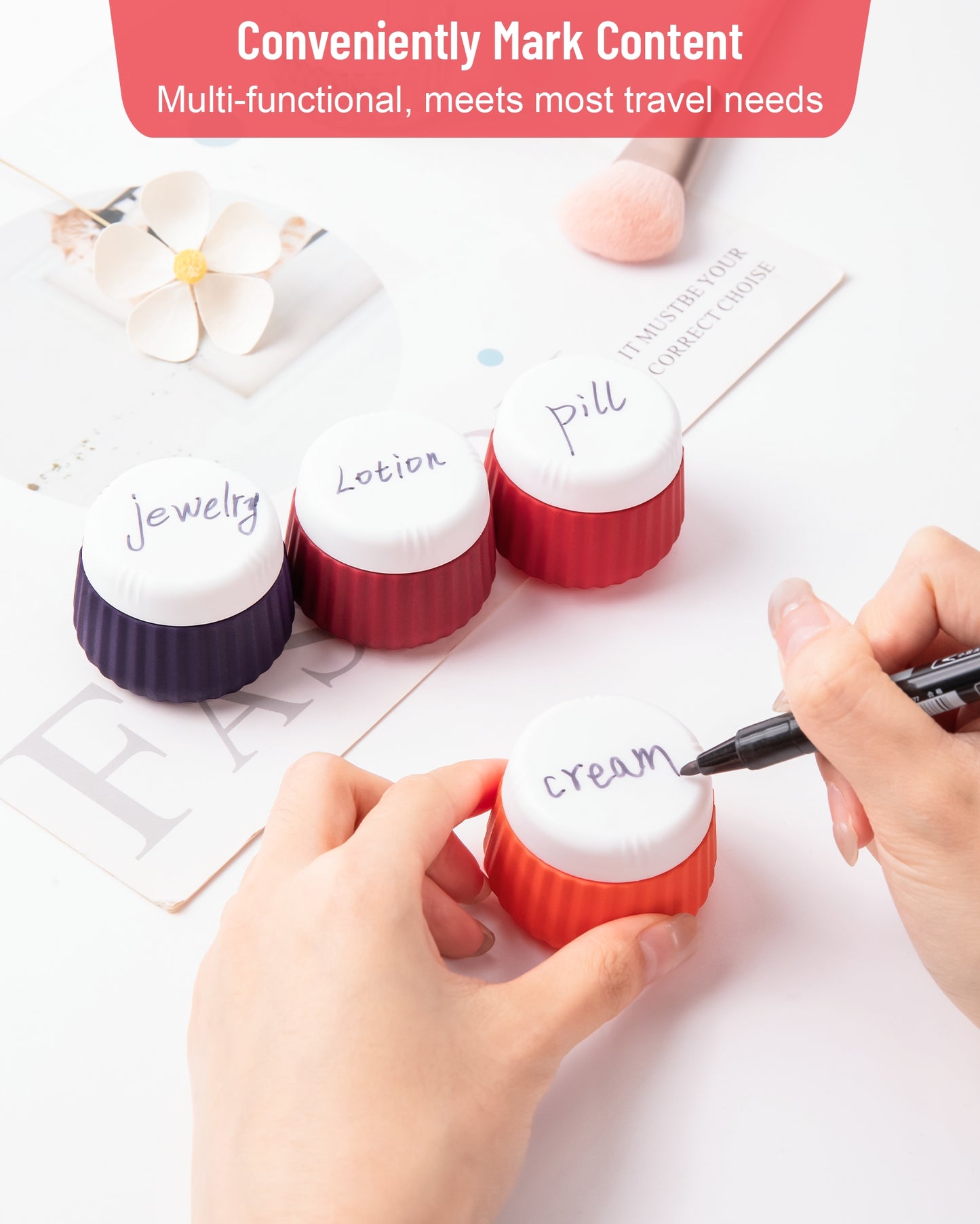 Mrsdry Travel Containers for Toiletries 4 Pack, TSA Approved Travel Size Toiletries, Portable Size Containers, With Clear Bag Leak Proof Silicone Jars, Essentials Creams Jars Carrying Small Items