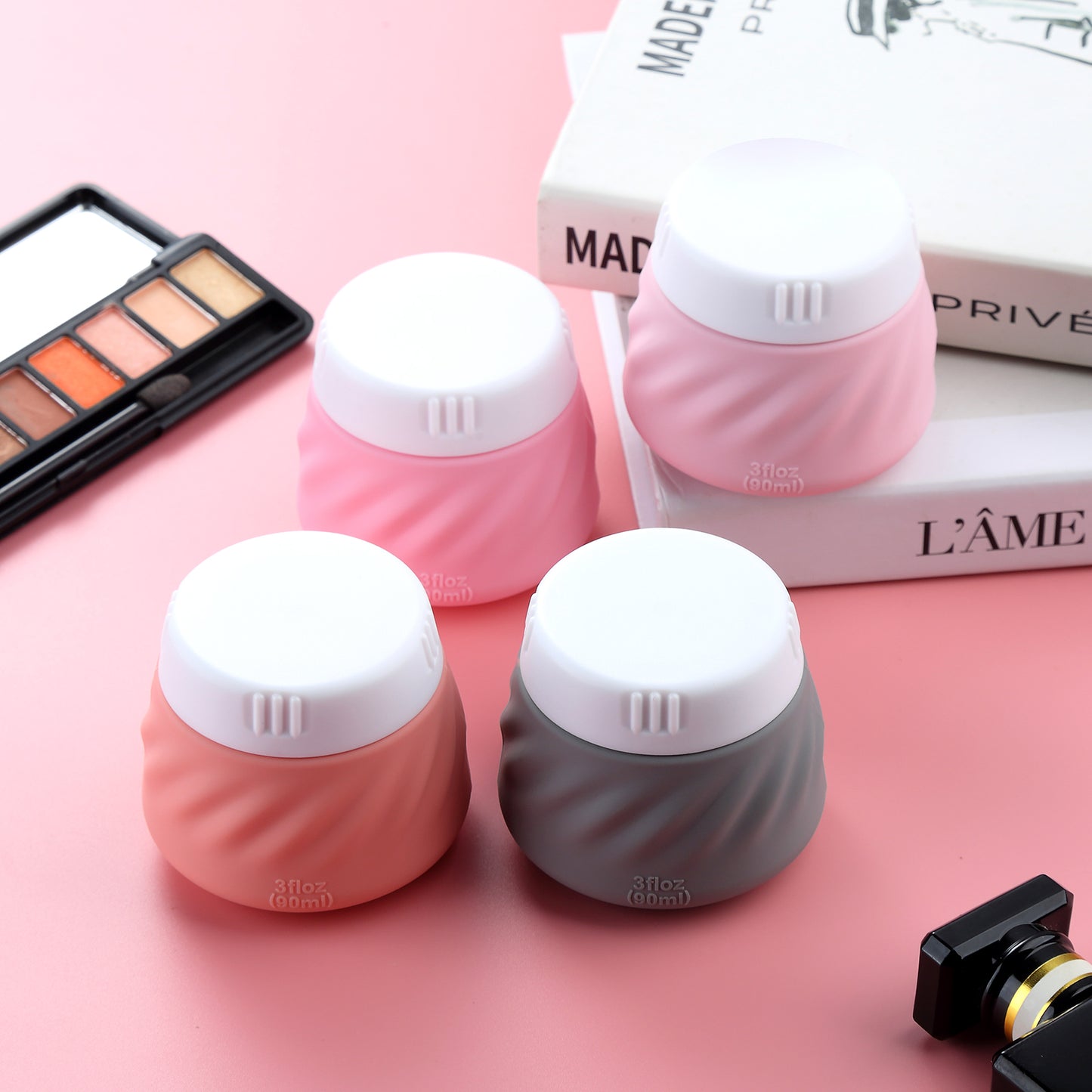 Mrsdry Travel Containers for Toiletries, Silicone Cream Jars TSA Approved Travel Size Containers with Clear Bag, Leak-proof Travel Accessories with Lid for Cosmetic Face Body Hand Cream (4 Pack)