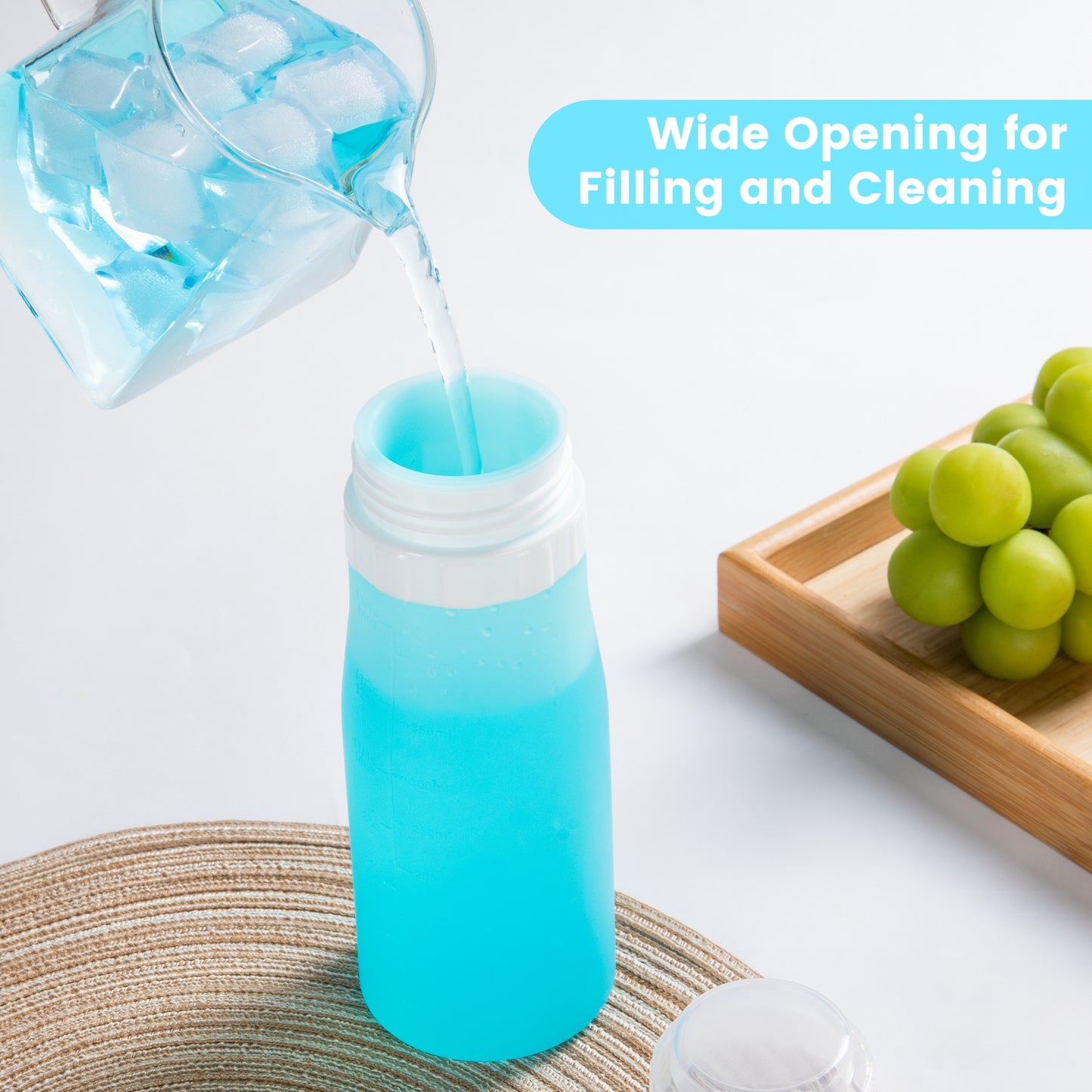 16 oz Silicone Juice Bottles with Caps, 2-Pack Reusable Juice Containers With Airtight Lids for Fridge, Shatterproof, Leak-Proof, Lightweight Slim Water Bottle for Juicing - Dishwasher Safe