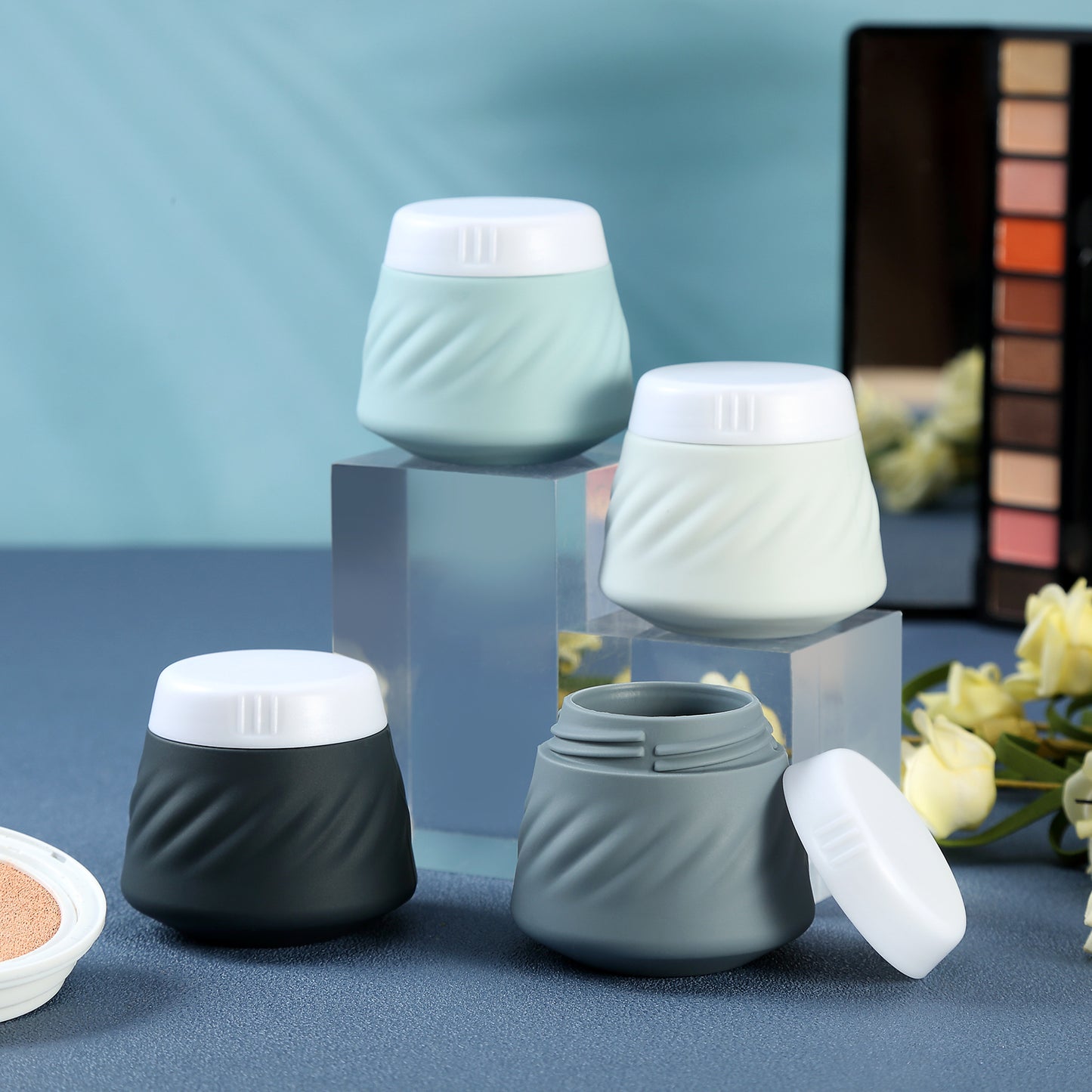 Mrsdry Travel Containers for Toiletries, Silicone Cream Jars TSA Approved Travel Size Containers with Clear Bag, Leak-proof Travel Accessories with Lid for Cosmetic Face Body Hand Cream (4 Pack)