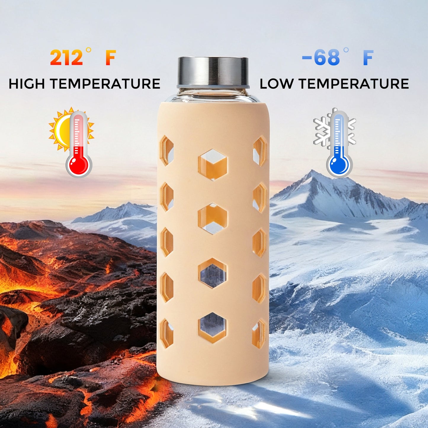 Glass Juice Bottles with Lids and Silicone Sleeves 18 oz, 4-Pack Reusable Clear Glass Water Bottles with Stainless Steel Airtight Cap for Juicing, Refrigerator, BPA Free Leak-Proof Drinking Jar