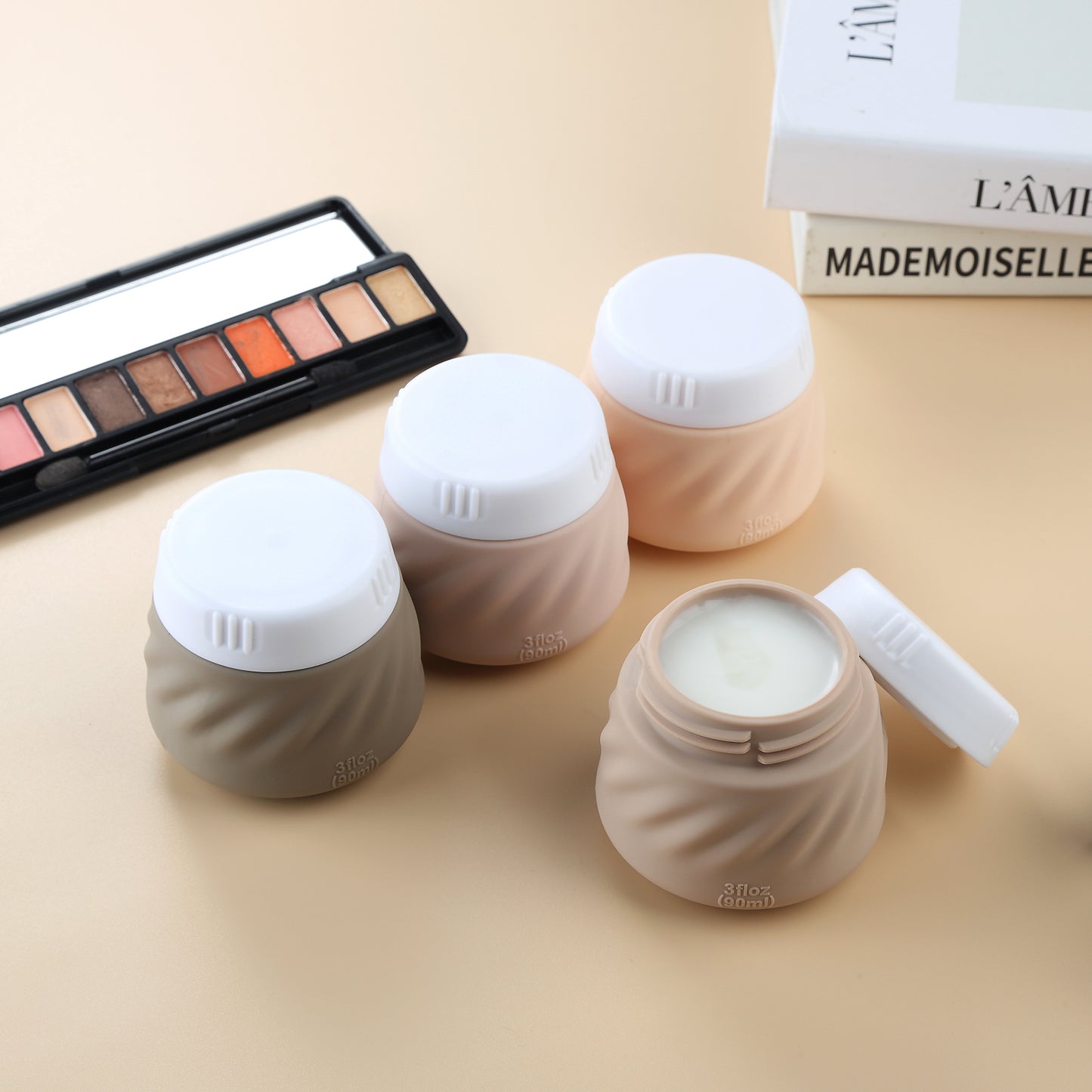 Mrsdry Travel Containers for Toiletries, Silicone Cream Jars TSA Approved Travel Size Containers with Clear Bag, Leak-proof Travel Accessories with Lid for Cosmetic Face Body Hand Cream (4 Pack)