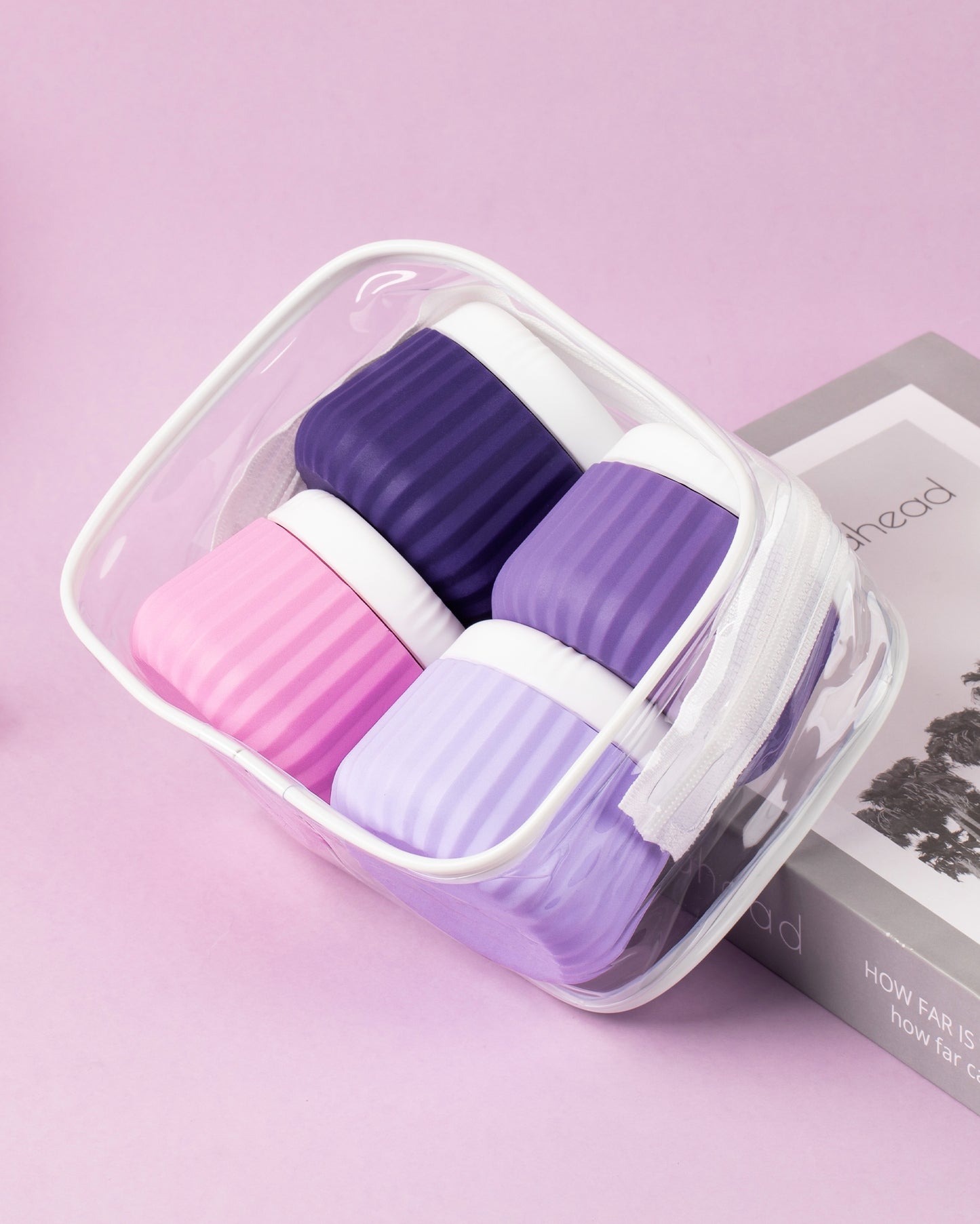 Mrsdry Travel Containers for Toiletries 4 Pack, TSA Approved Travel Size Toiletries, Travel Size Containers, With Clear Bag Leak Proof Silicone Jars, Travel Essentials Creams Jars Carrying Small Item