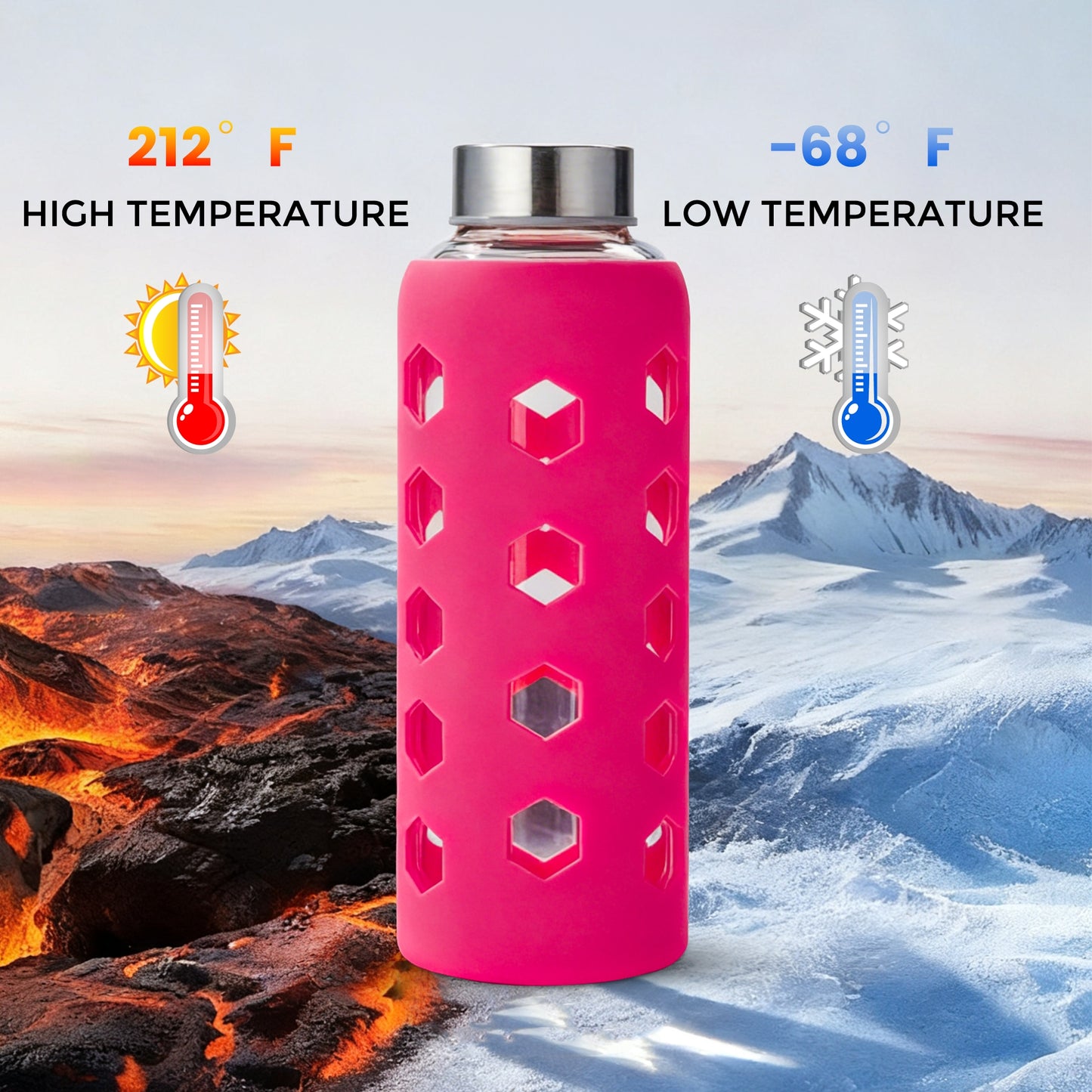 Glass Juice Bottles with Lids and Silicone Sleeves 18 oz, 4-Pack Reusable Clear Glass Water Bottles with Stainless Steel Airtight Cap for Juicing, Refrigerator, BPA Free Leak-Proof Drinking Jar