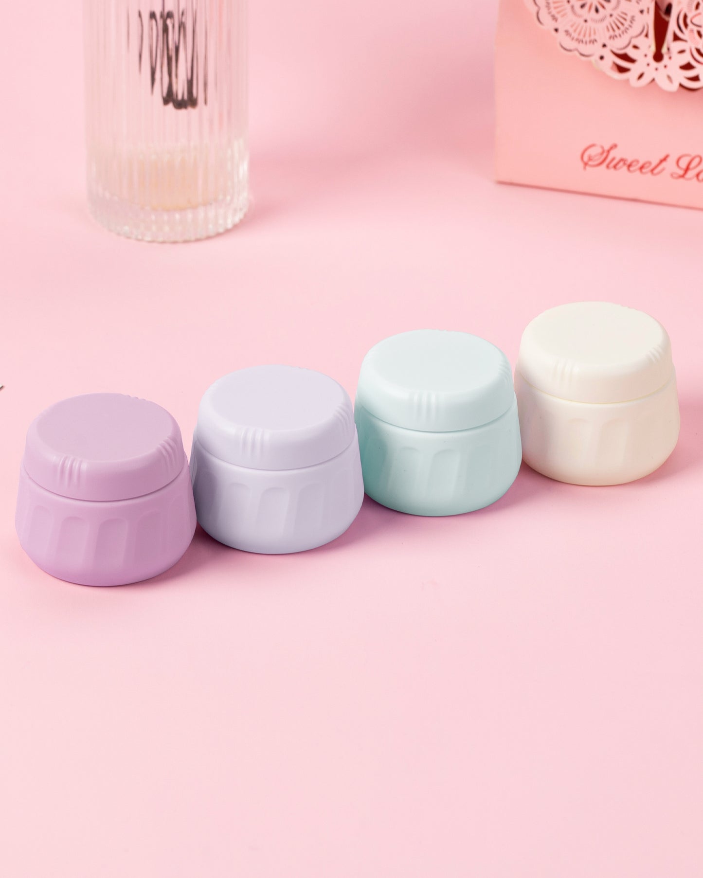 Mrsdry Travel Containers for Toiletries, TSA Approved Travel Size Toiletries 4 Pack, Refillable Containers, With Clear Bag, Leak Proof Silicone Jars, Essentials Creams Jars Carrying Small Items