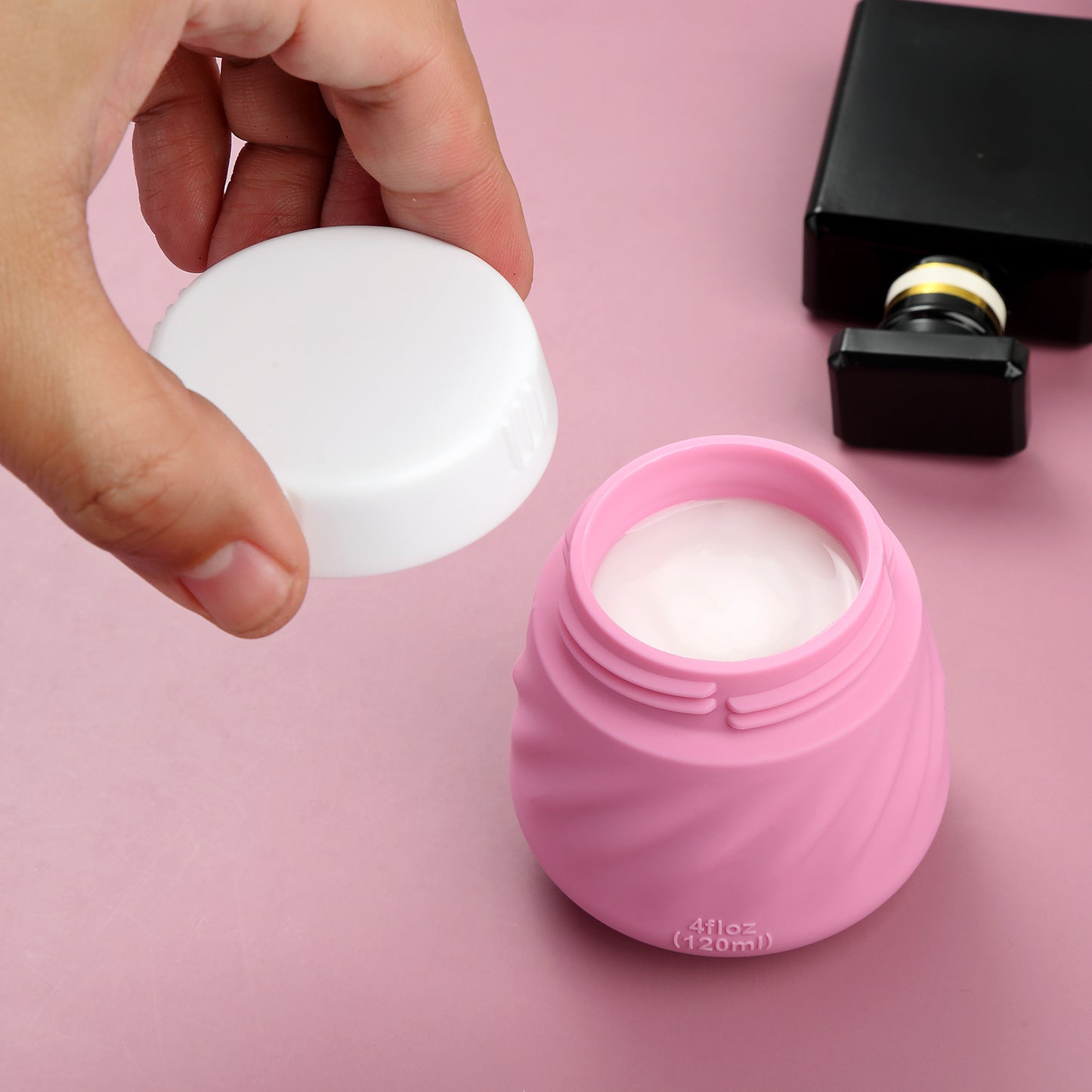 Mrsdry Travel Containers for Toiletries, Silicone Cream Jars TSA Approved Travel Size Containers with Clear Bag, Leak-proof Travel Accessories with Lid for Cosmetic Face Body Hand Cream (4 Pack)