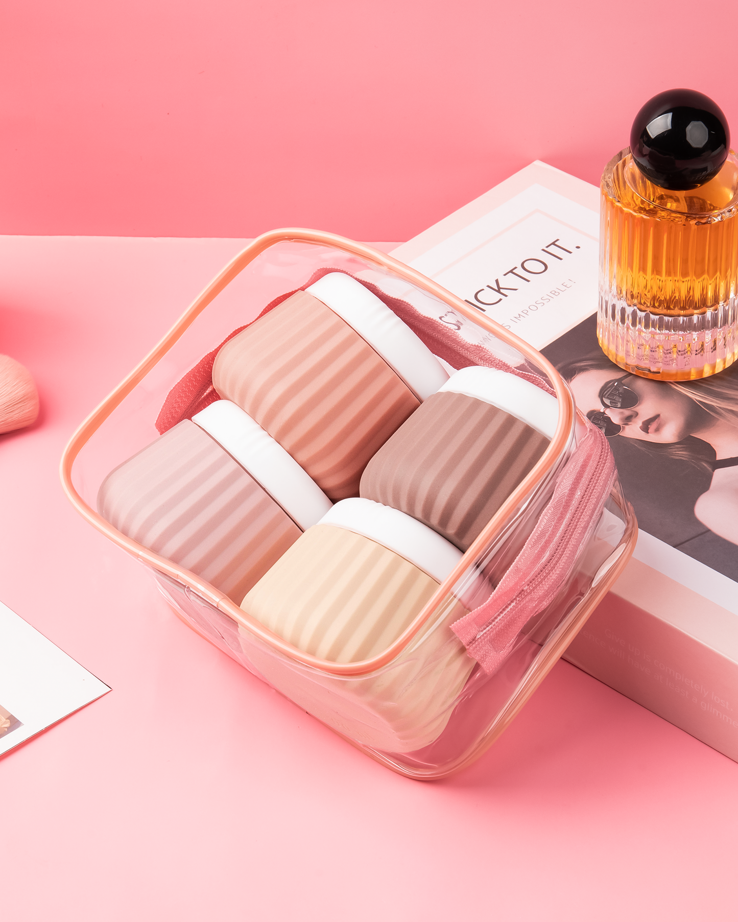 Mrsdry Travel Containers for Toiletries 4 Pack, TSA Approved Travel Size Toiletries, Travel Size Containers, With Clear Bag Leak Proof Silicone Jars, Travel Essentials Creams Jars Carrying Small Item