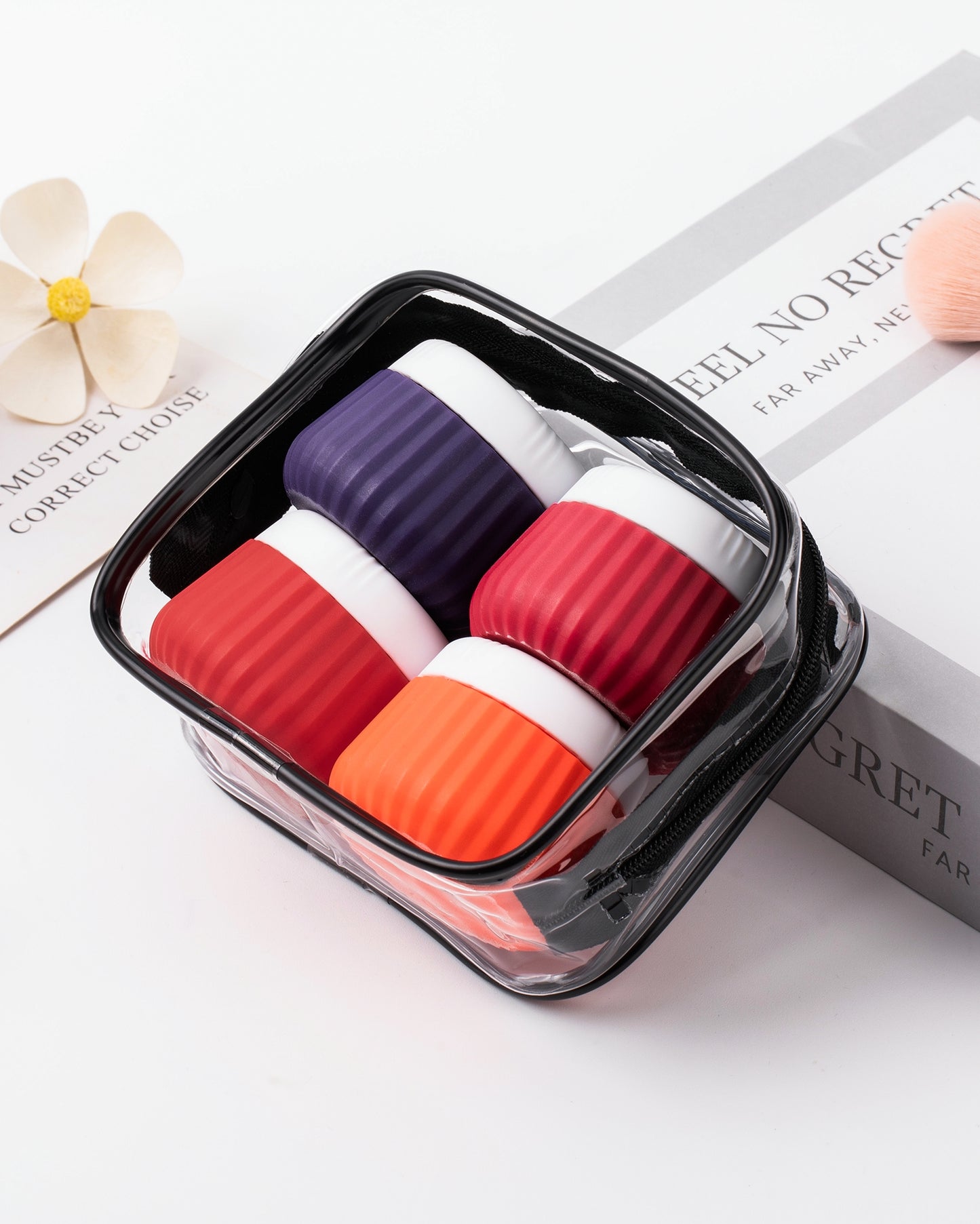 Mrsdry Travel Containers for Toiletries 4 Pack, TSA Approved Travel Size Toiletries, Portable Size Containers, With Clear Bag Leak Proof Silicone Jars, Essentials Creams Jars Carrying Small Items