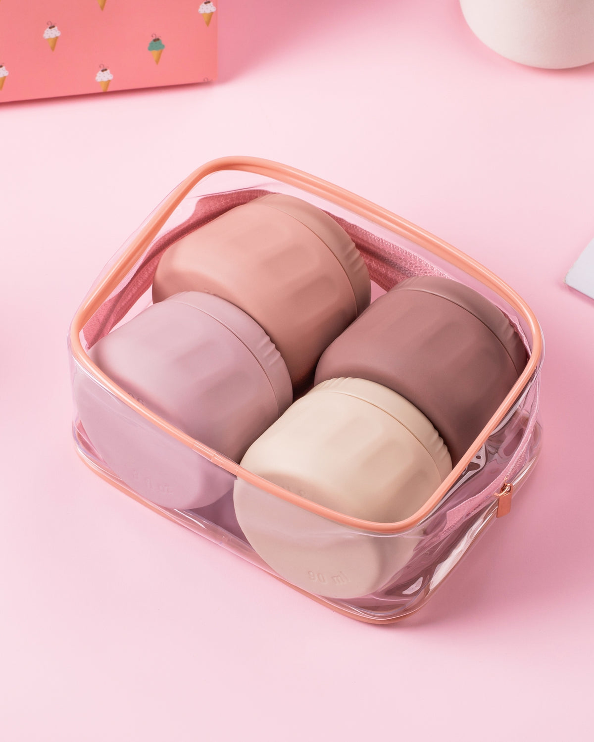 Mrsdry Travel Containers for Toiletries, TSA Approved Travel Size Toiletries 4 Pack, Refillable Containers, with Clear Bag, Leak Proof Silicone Jars, Essentials Creams Jars Carrying Small Items