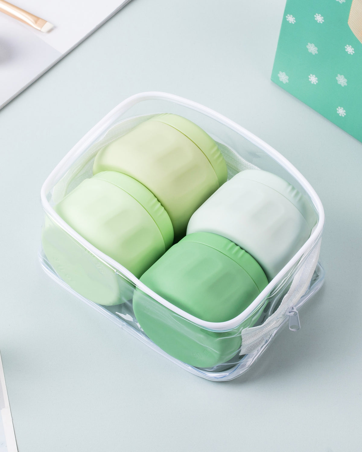 Mrsdry Travel Containers for Toiletries, TSA Approved Travel Size Toiletries 4 Pack, Refillable Containers, with Clear Bag, Leak Proof Silicone Jars, Essentials Creams Jars Carrying Small Items