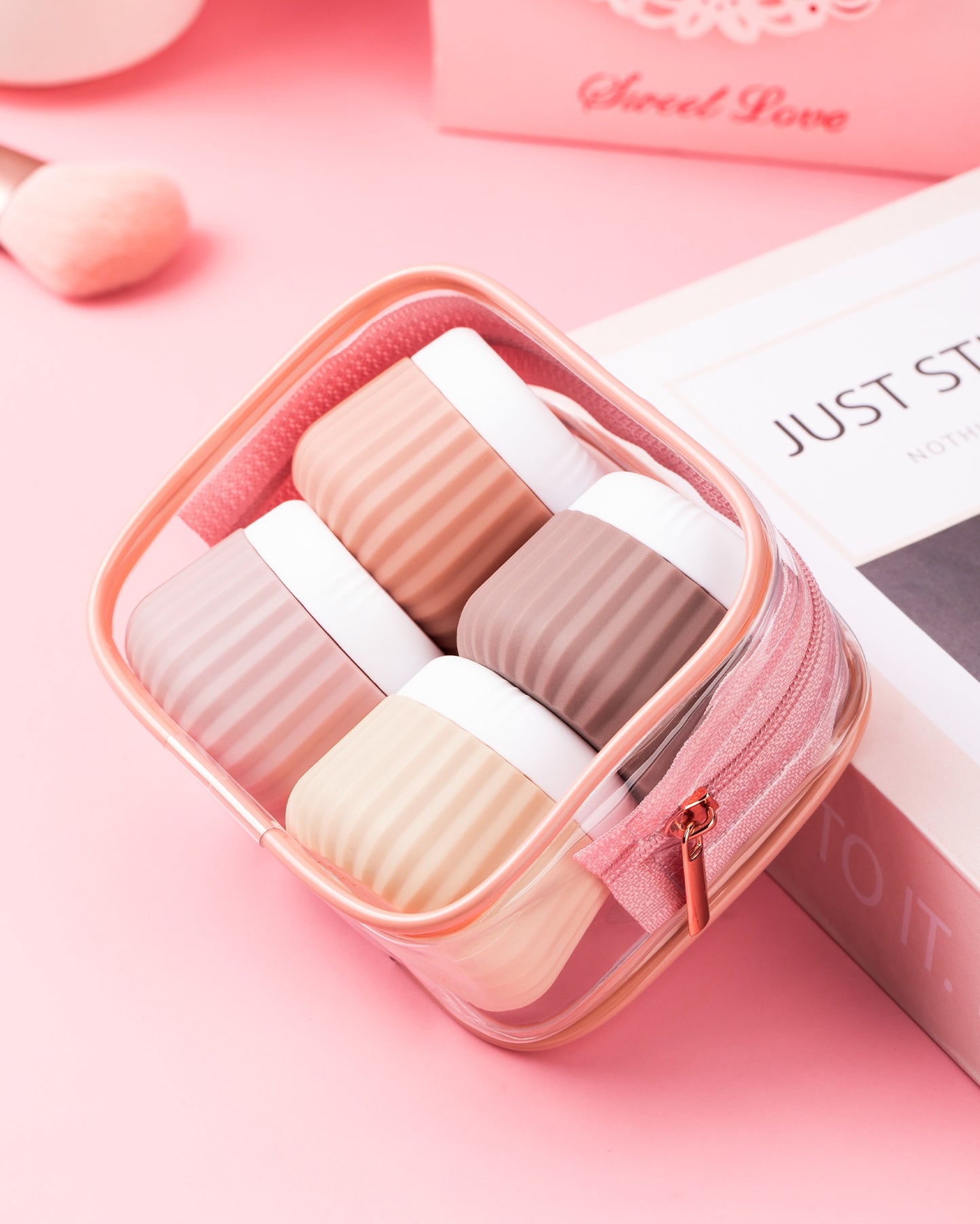 Mrsdry Travel Containers for Toiletries 4 Pack, TSA Approved Travel Size Toiletries, Portable Size Containers, With Clear Bag Leak Proof Silicone Jars, Essentials Creams Jars Carrying Small Items