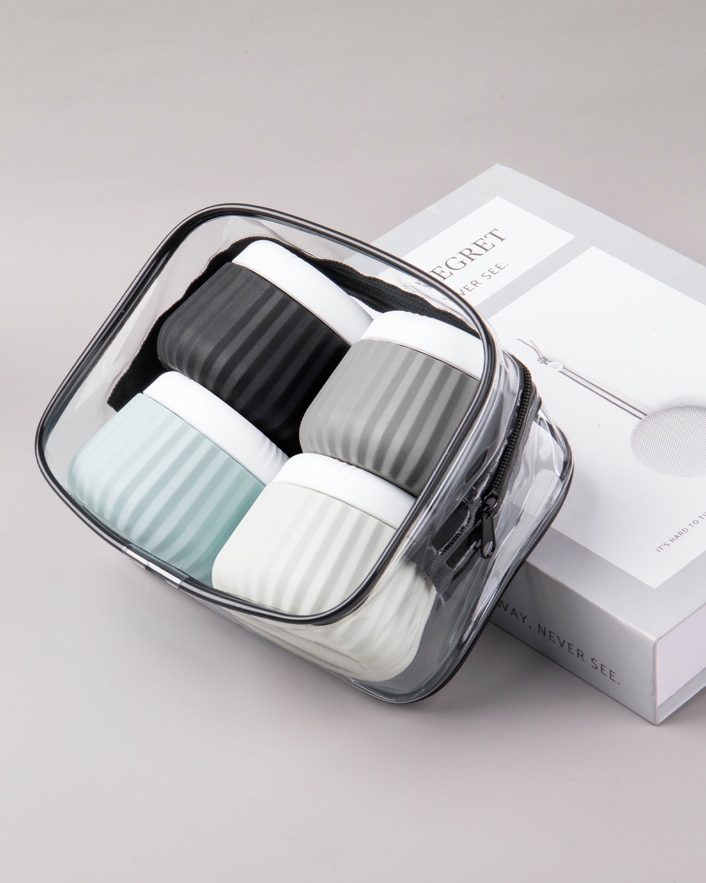 Mrsdry Travel Containers for Toiletries 4 Pack, TSA Approved Travel Size Toiletries, Travel Size Containers, With Clear Bag Leak Proof Silicone Jars, Travel Essentials Creams Jars Carrying Small Item